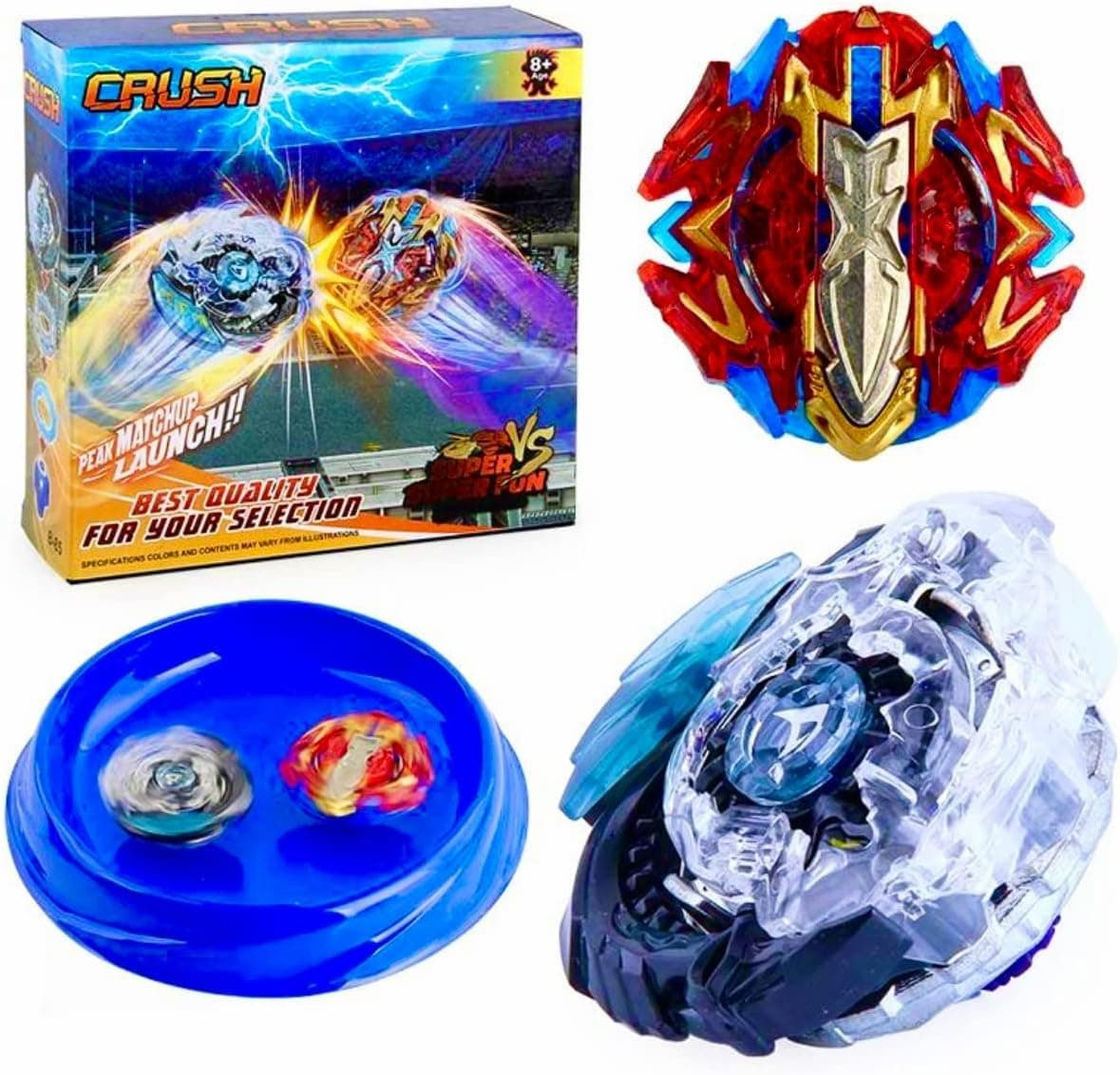 Crush Bey Battling Blades Starter Set | 1 Arena, 2 Launchers, 2 Burst Tops (Killer Deathscyther B-85, Doomscizor & Xcalibur)