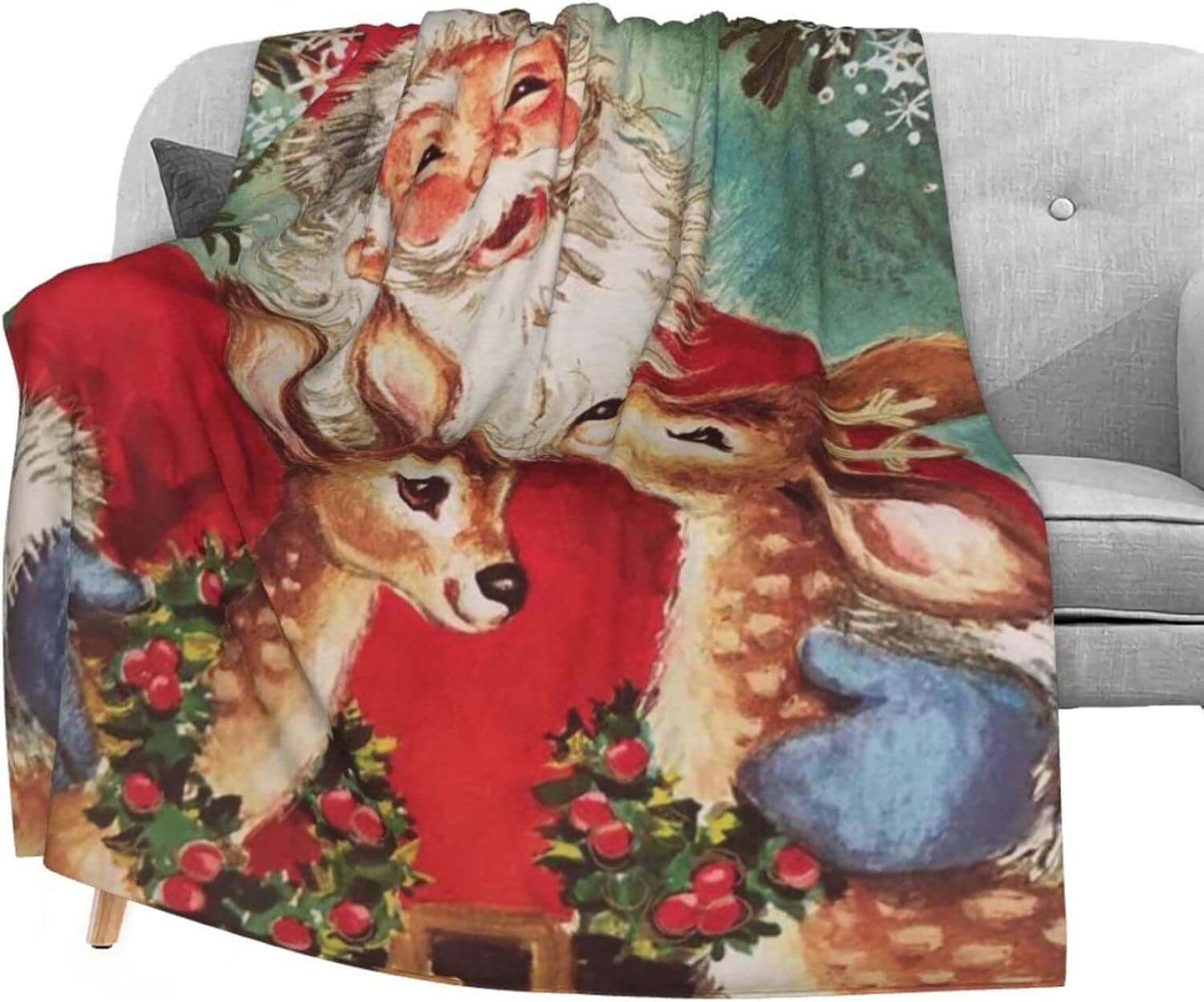 Dujiea Christmas Vintage Santa Flannel Fleece Throw Blanket 50"x60", Living Room/Bedroom/Sofa Couch Warm Soft Bed Blanket for Girls Boys Adults All Season Ultra Soft