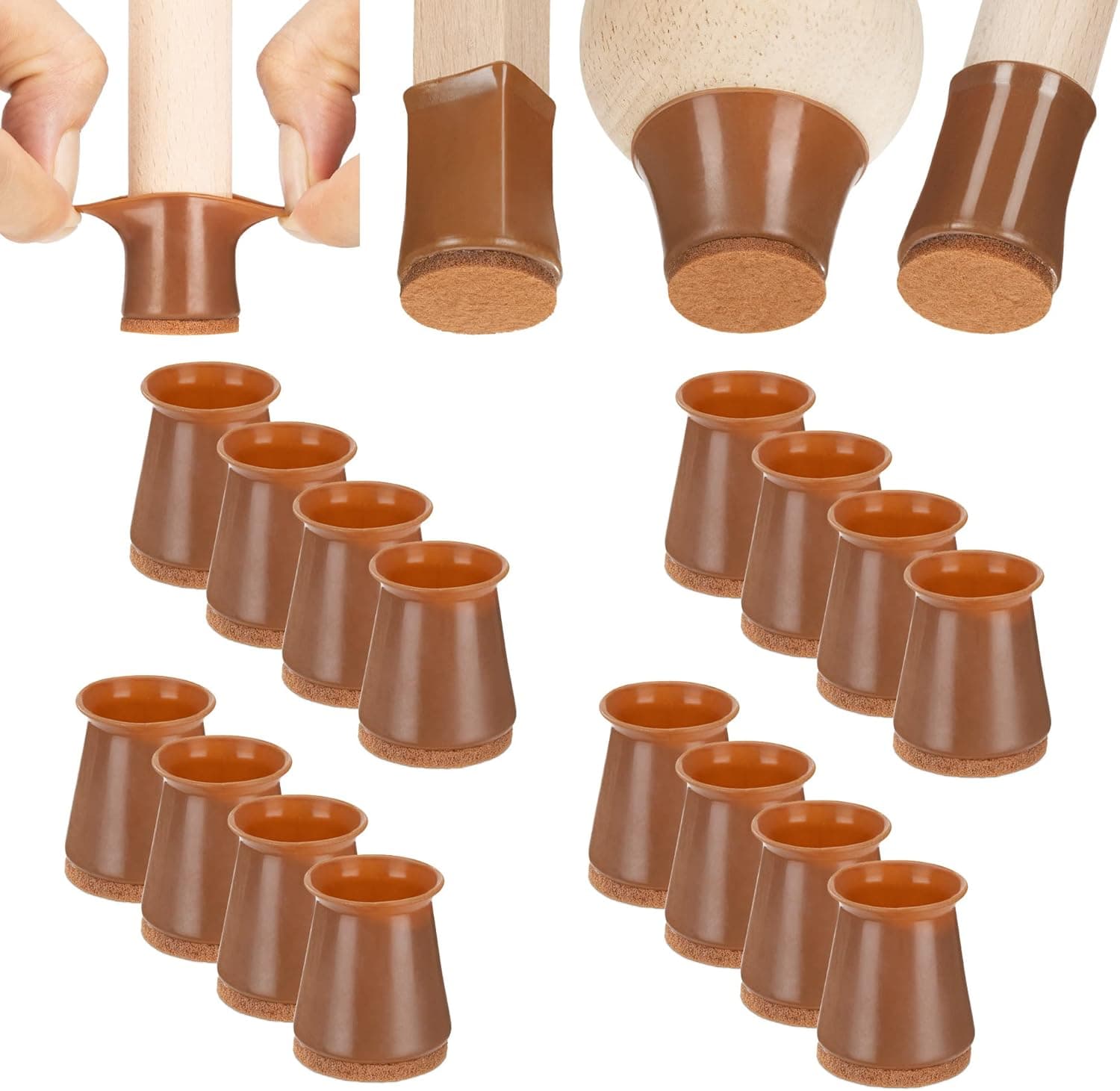 Aneaseit Chair Leg Floor Protectors - 1 1/8" x 16 pcs Brown - Felt Bottom Silicone Pads for Hardwood Floors & Furniture Feet - Rubber Caps for Chairs - Small