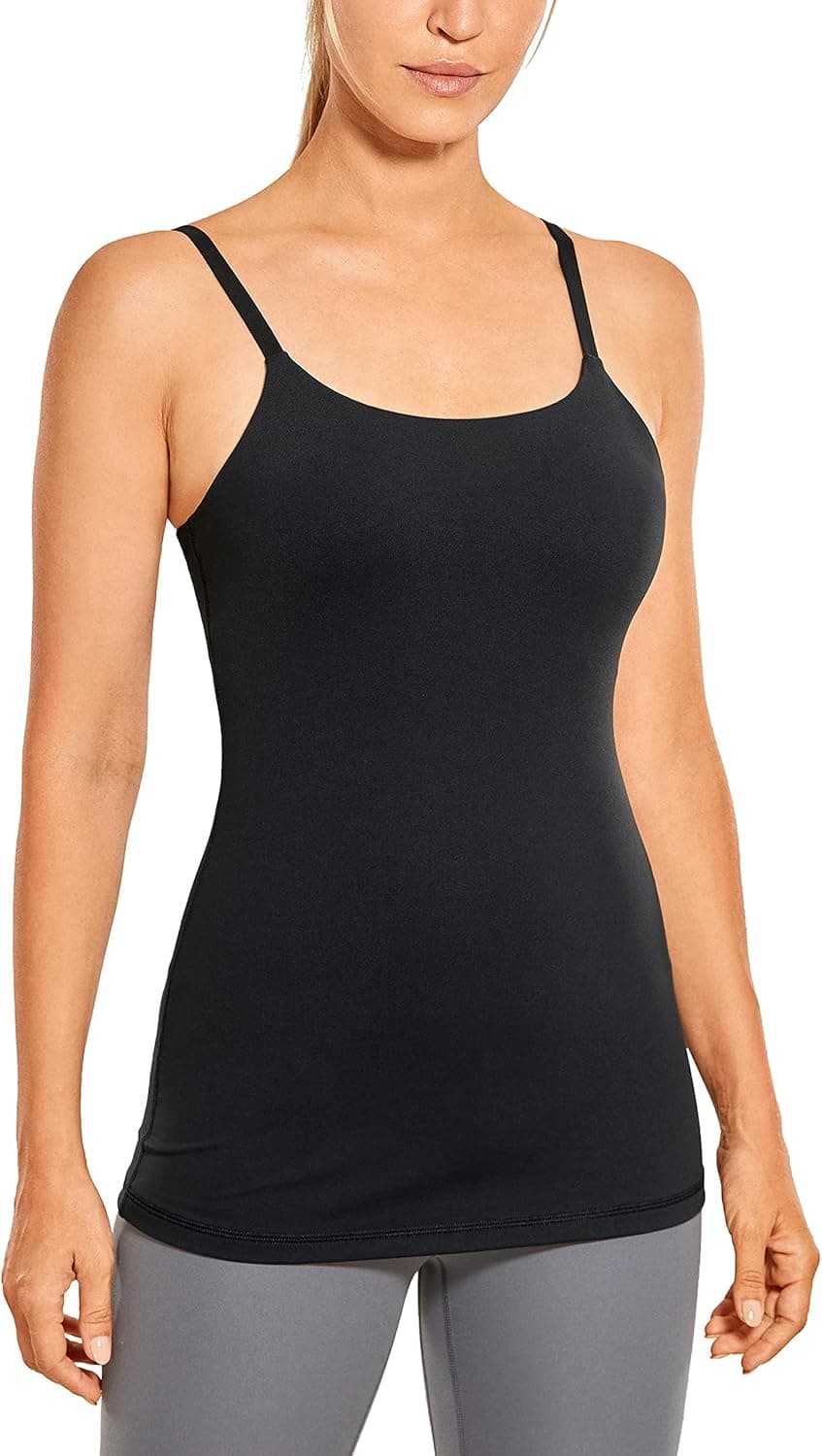 CRZ YOGA Workout Tank Top for Women Adjustable Spaghetti Strap Athletic Yoga Shirts with Built-in Shelf Bra