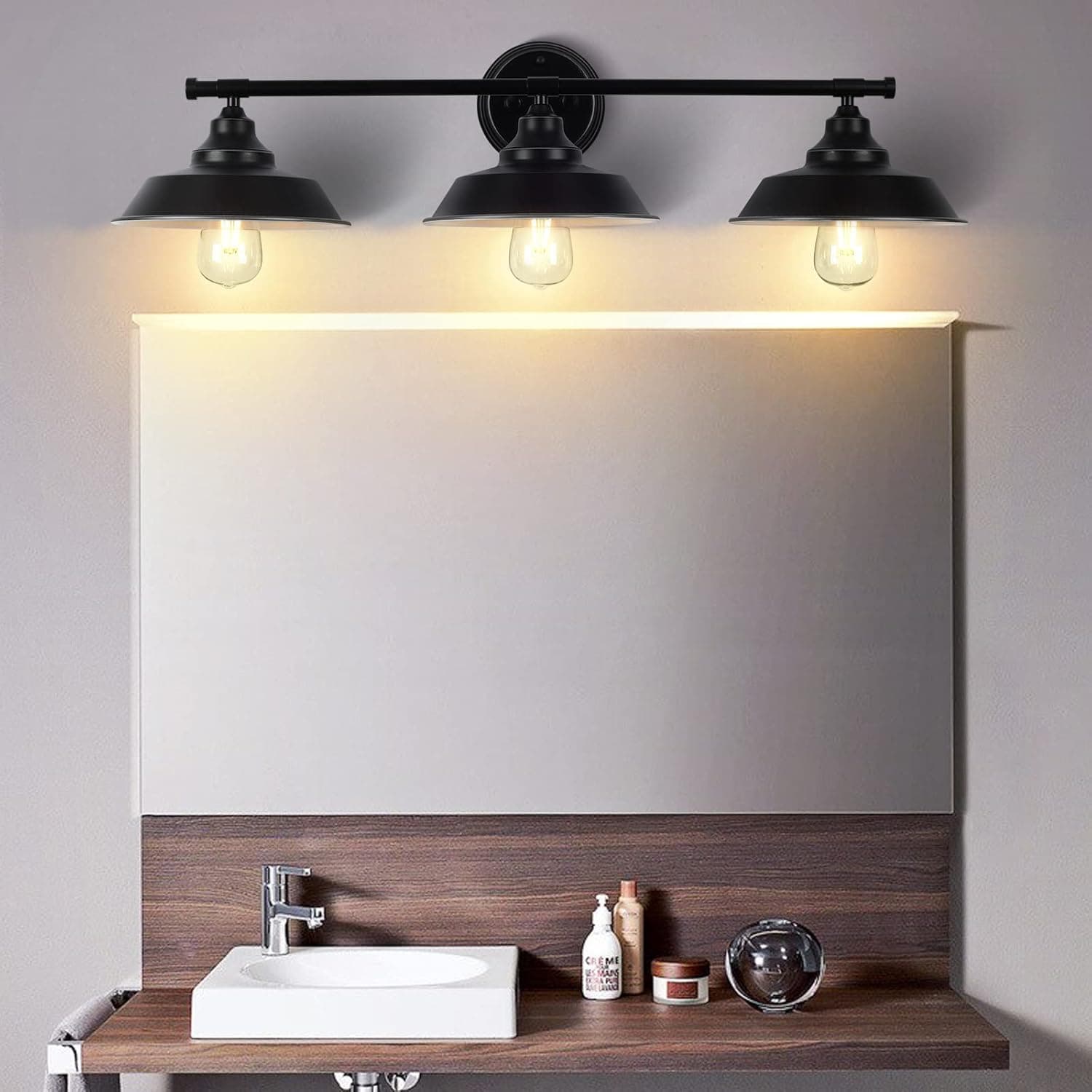 Linsly 3 Light Bathroom Vanity Light, Black Vanity Light Wall Sconce Lighting, Matte Black Bathroom Light Fixtures Over Mirror, Industrial Vanity Lights for Bathroom, Bedroom, Cabinets
