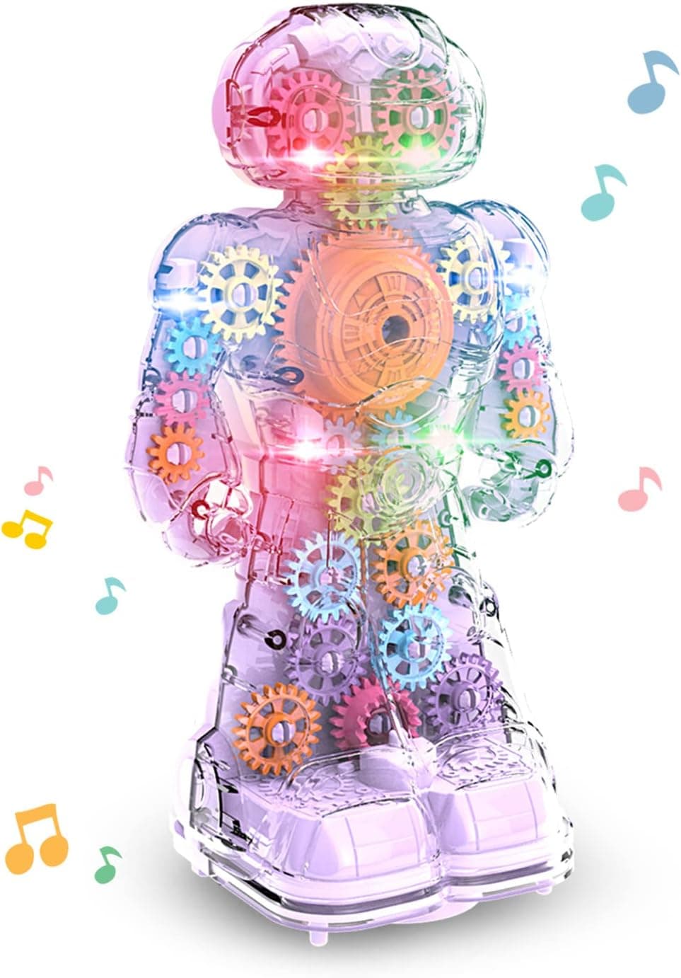 OUXIA Robot Toy, Electric Gear Robot Toy Transparent Gear Music/Light with Walk Avoid Obstacles Model Universal Wheel Supplies Electric Toys for Child Boys Girl (Girl)