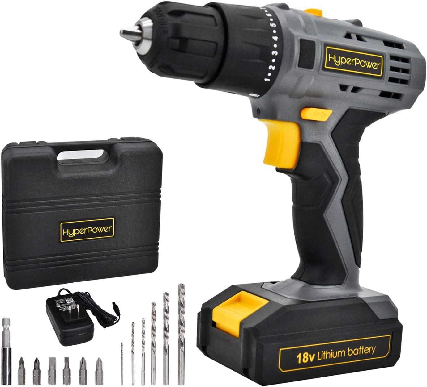 HyperPower 18/20V Cordless Drill Driver Li-ion Battery 2 Variable Speed Fast Charger Powerful Screwdriver Tool Kit Gift Box Tool Set