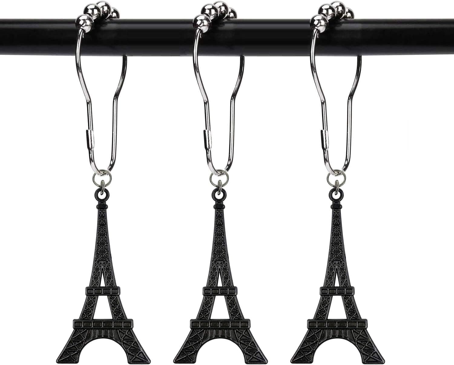 ZILucky Set of 12 Eiffel Tower Shower Curtain Hooks Parisian Paris France Shabby French Chic Cottage Style Theme Home Shower Curtain Rings Decor Accessories Bathroom Rustproof (Black)
