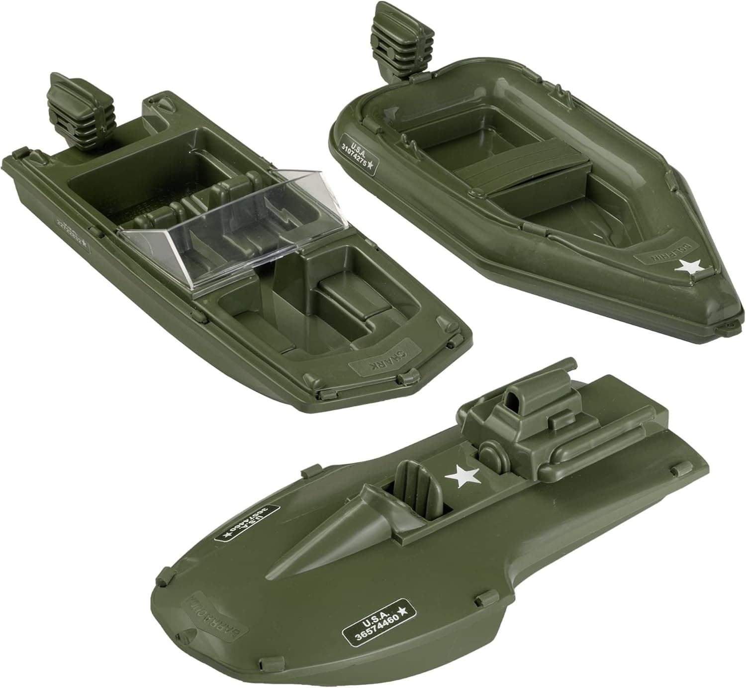 TimMee Toy Plastic Raft & Boats - 3 Olive Green Army Men Ships - Made in USA
