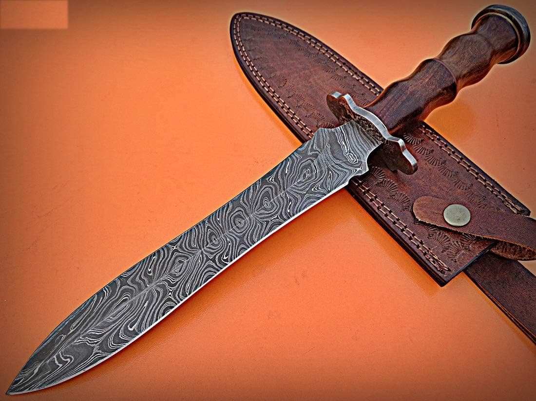 DG-19 Damascus Steel 15.00 Inches Dagger Knife – Rose Wood Handle