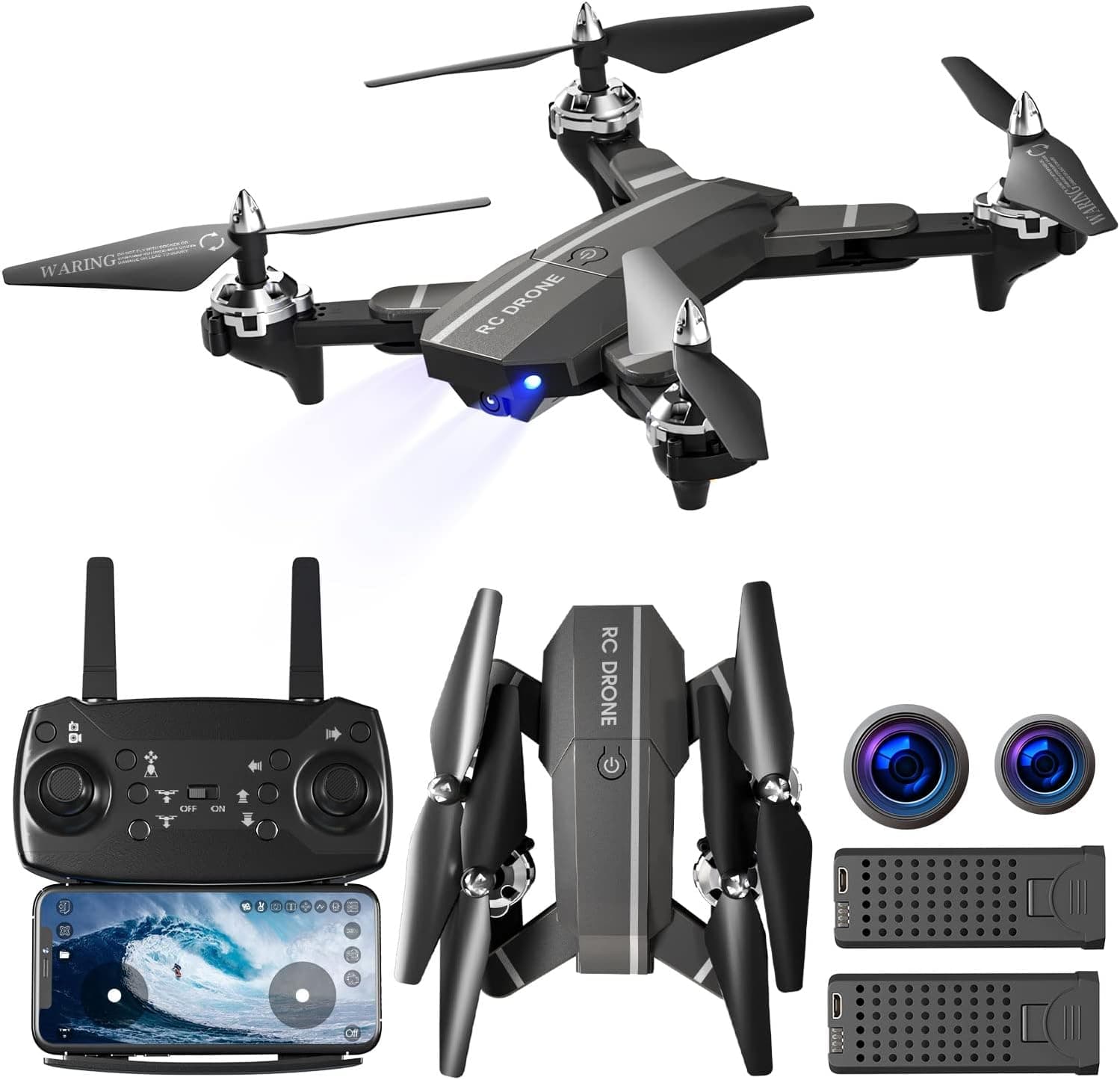 Drones with Camera, FPV Drone for Kids Adults, Native1080P Dual Camera Drone, Small RC Drone Quadcopter Toy with Carrying Case, Follow me, 120° Wide Angle, Headless, 3D Flip,One Key Return 2 Batteries