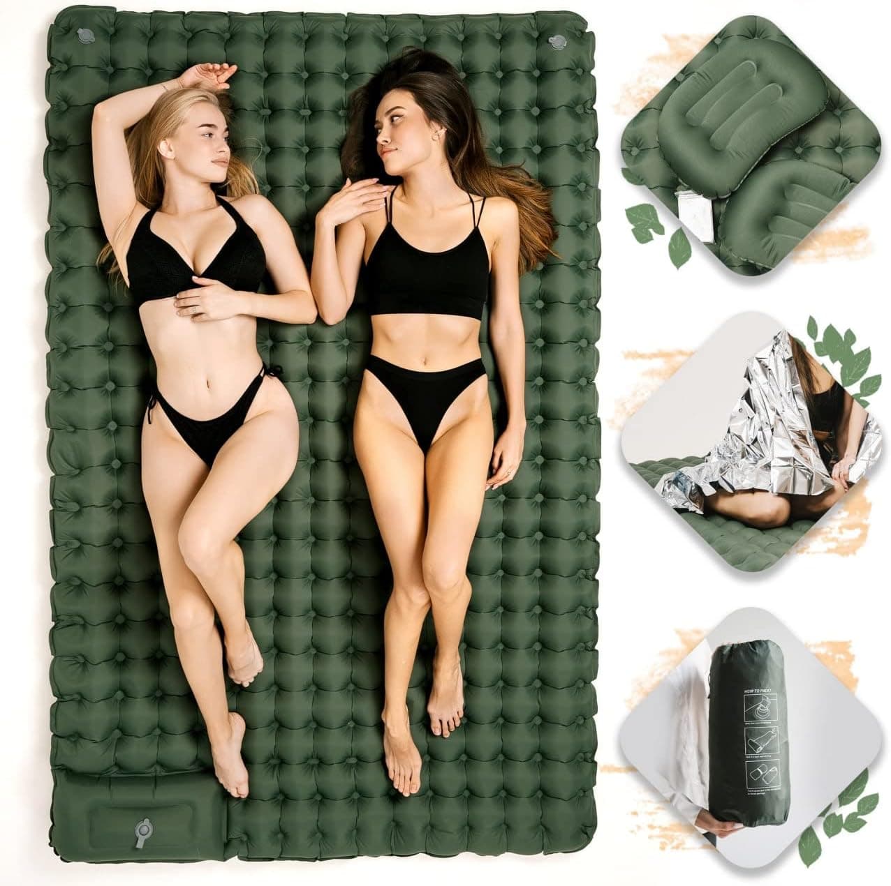 MA Shop Double Sleeping Bag Pad for Camping Self Inflating Sleeping Backpack Camping Air Mattresses for Tents Two Person Sleeping Bag Insulated Sleeping Pad Suitable for Tent, Beach, Car & Home