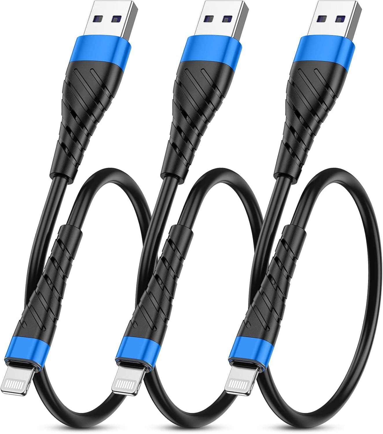 OIITH Apple MFi Certified Short iPhone Charger Cable 3 Pack 1 Ft, 12 inch Lightning Charging Cord, Fast 2.4A iPhone Data Cord Compatible with iPhone12/11/XS/Max/XR/X/8/8P/7P/6/iPad - Blue
