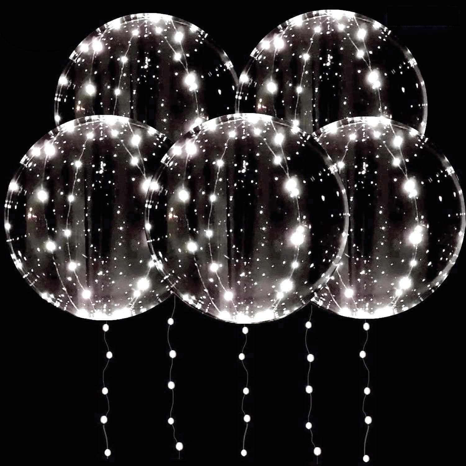 DANIDEER Led BoBo Balloons, 18 Inch 5 PCS Transparent Helium Balloons with STRING LIGHTS 3 Levels Flashing, clear Bubble Balloons for Birthday, Wedding, Christmas and Party Decoration (White Flashing)