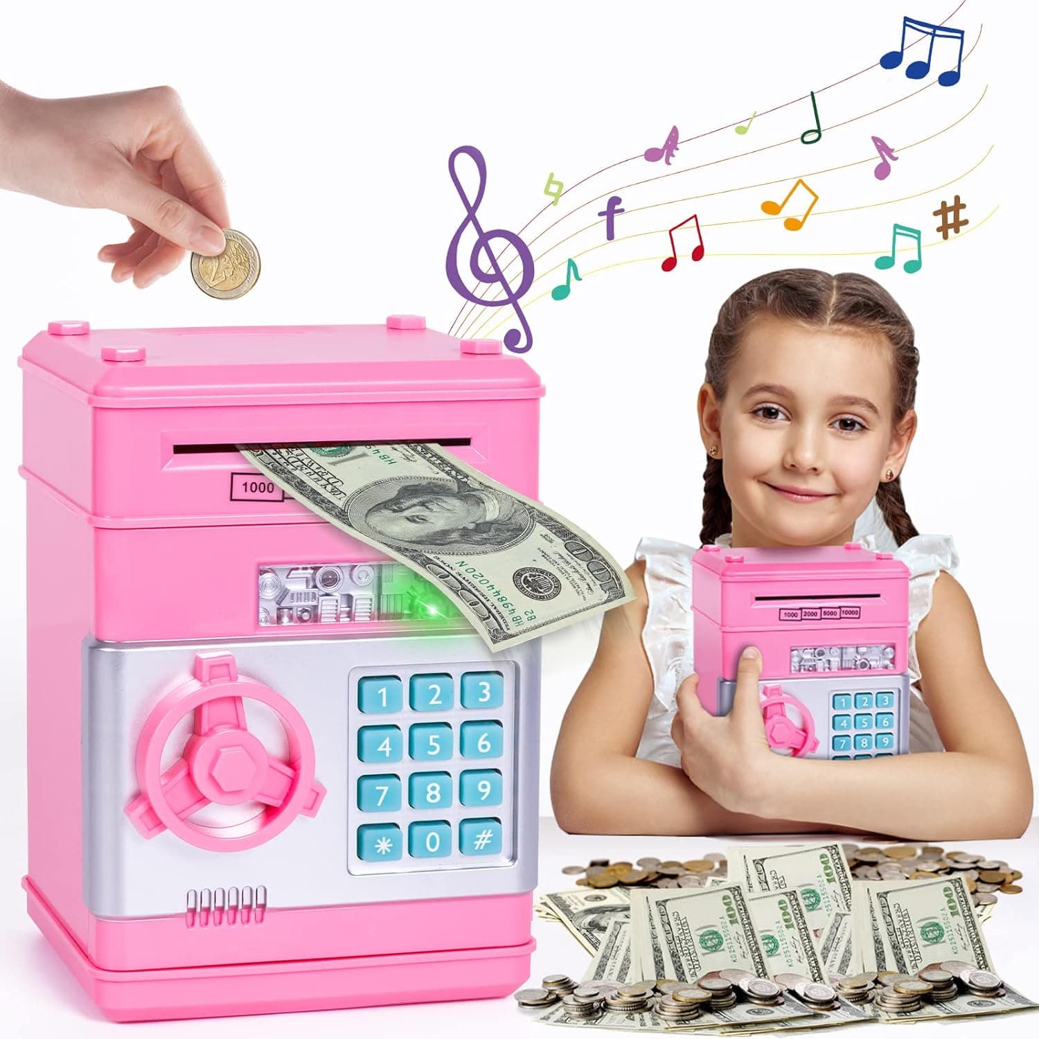 Subao Kids Piggy Bank Toy for Boys Girls Cash Coin ATM Banks Paper Money Auto Saving Box Toys Hot Gifts