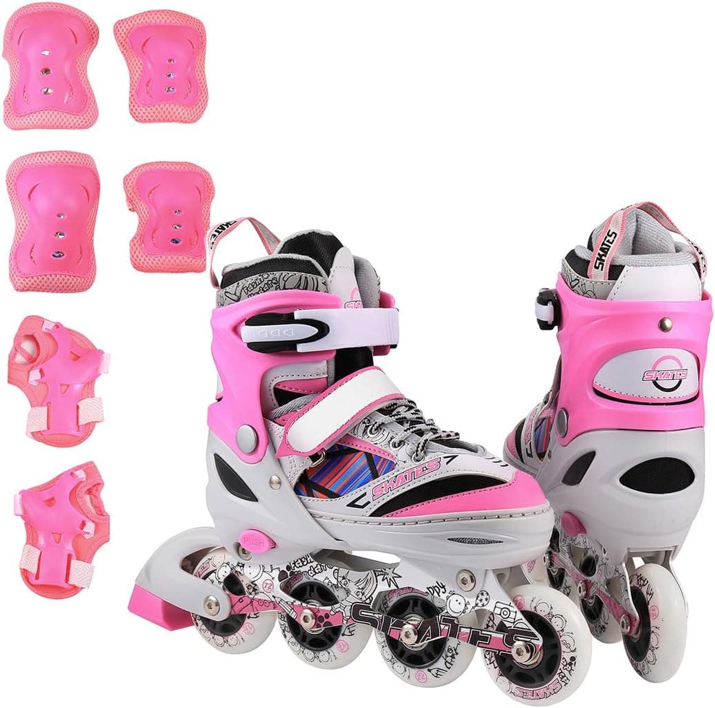 Pink Adjustable Inline Skates for Girls Women Inline Roller Skate Youth Outdoor Roller Skating Size 4 5 6 7