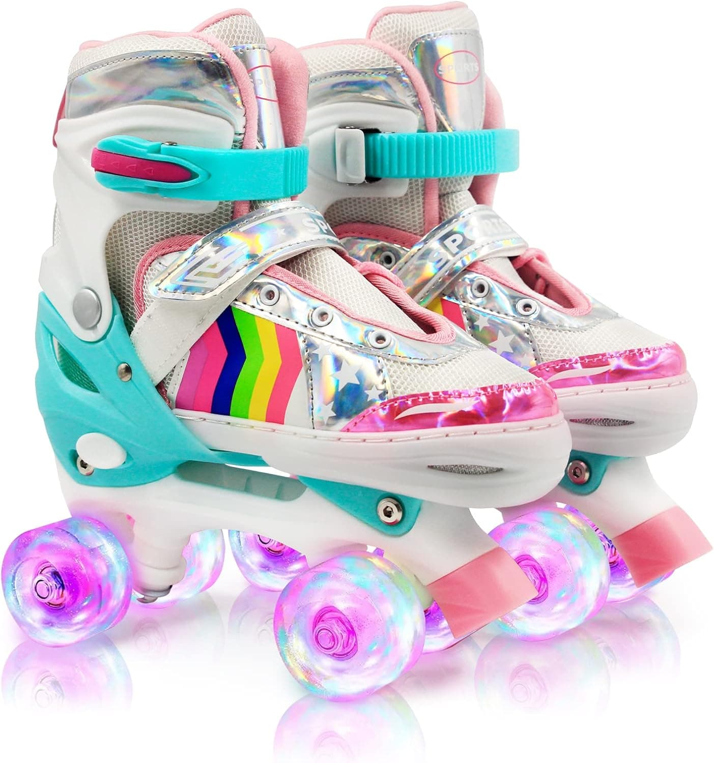 JOY SPOT! Roller Skates, 4 Size Adjustable Toddler Roller Skates with Light up Wheels for Girls Kids Boys, Best Gift for Birthday Christmas & New Year - M