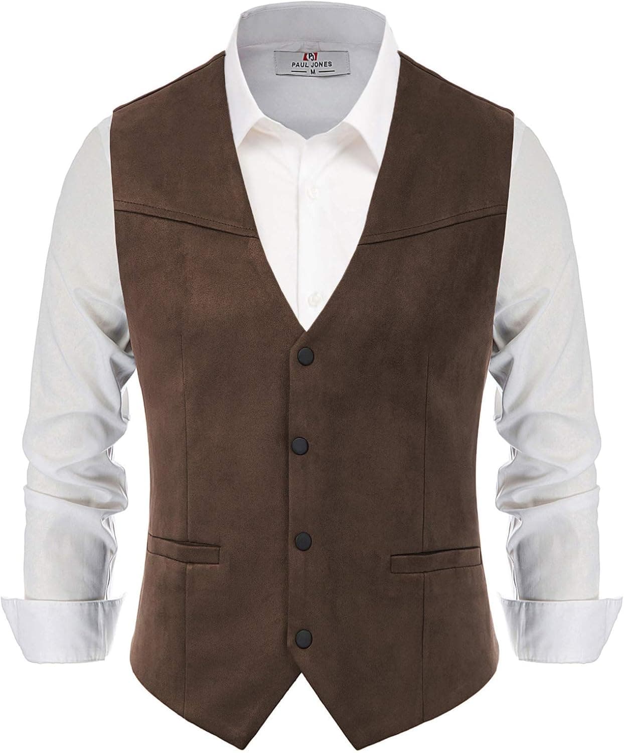 PJ PAUL JONES Men's Suede Leather Suit Vest Casual Western Cowboy Waistcoat Vests