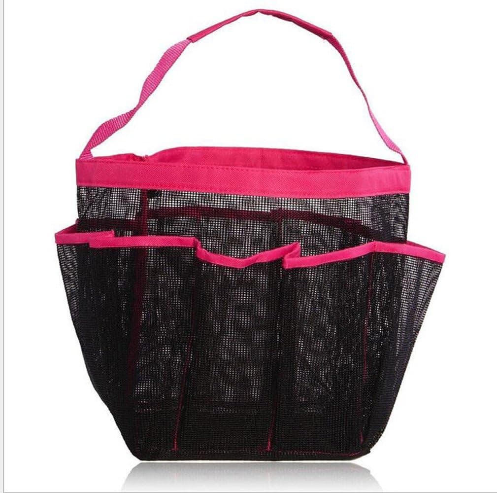 Ecoss Folding Bathroom Quick Dry Shower Tote Mesh Shower Caddy - Hanging Toiletry and Bath Organizer with 8 Storage Compartments Perfect Dorm, Gym, Camp & Travel Tote Bag (Pink #249122)