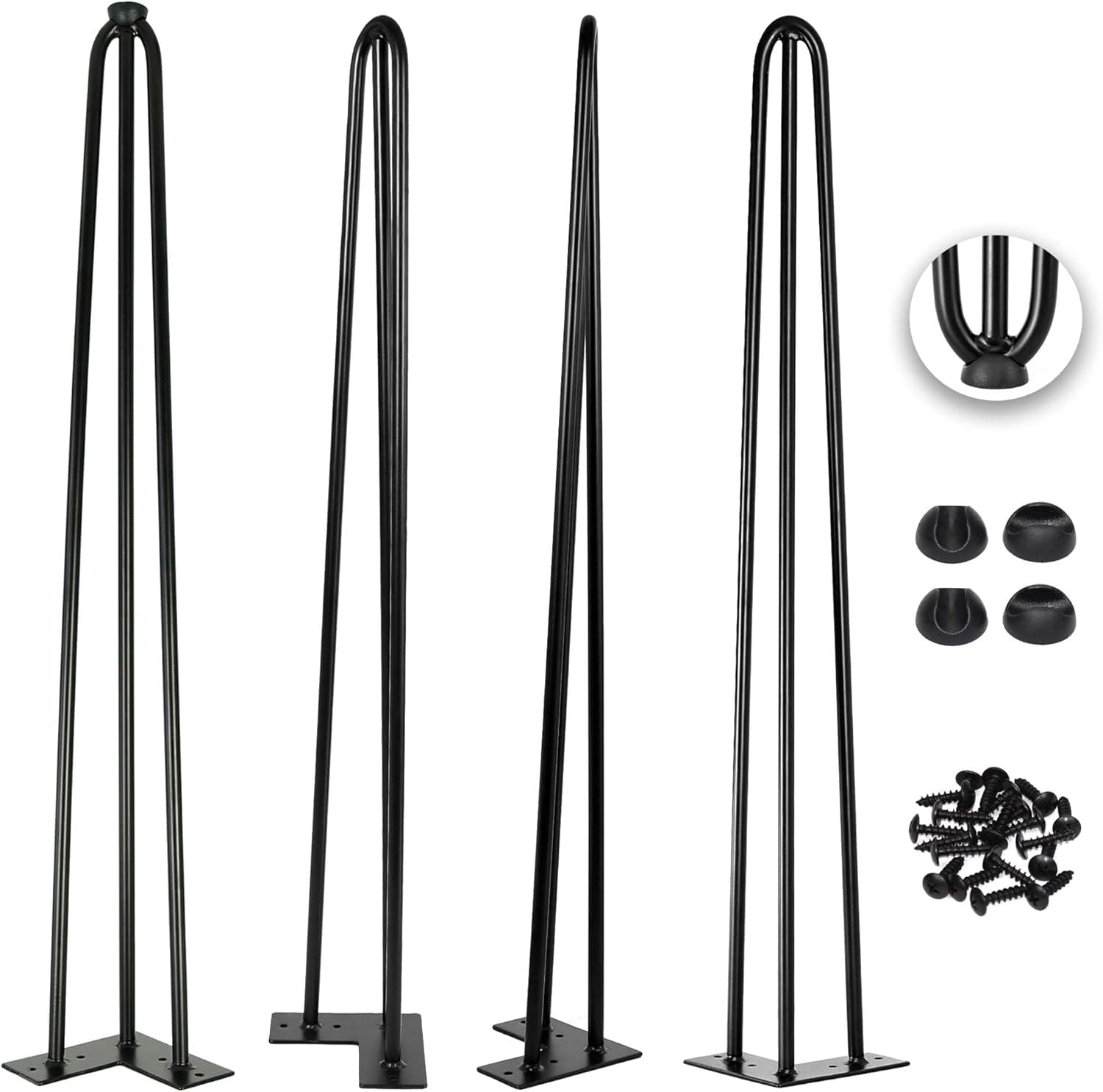 Homeland Hardware 40 Inch Hairpin Legs 1/2 Inch Tick - Satin Black - Leg Protectors, Screws, Set of 4 – Easy to Install - Metal Legs - Desk Legs - Furniture Legs - Mid Century Modern