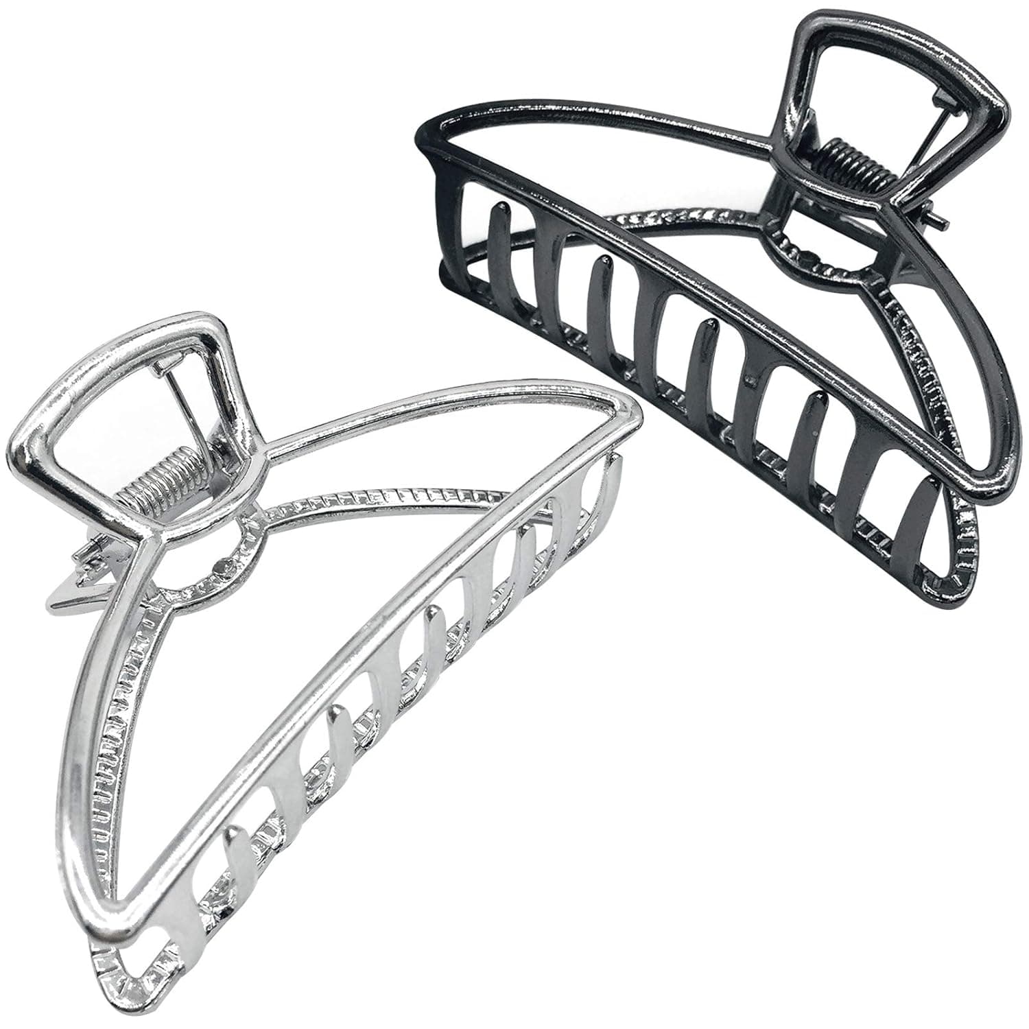 2Pcs Metal Claw Hair Clips,Large Hair Clips For Thick Hair,Barrette Jaw Clamp Styling,Half Bun Hairpins,Hollow Non-slip Hair Accessories for Women girls,Hair Catch Jaw Clamp(Silver+Black)