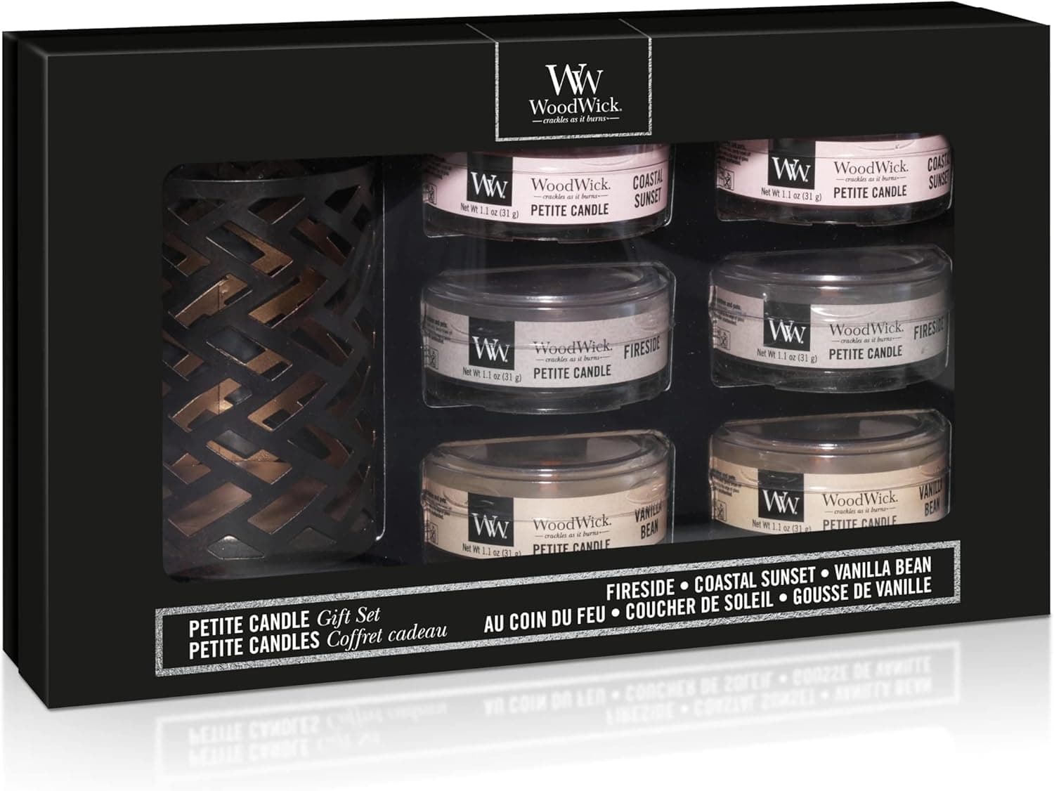 WoodWick Petite Candle Giftset - Includes Fireside, Coastal Sunset, and Vanilla Bean