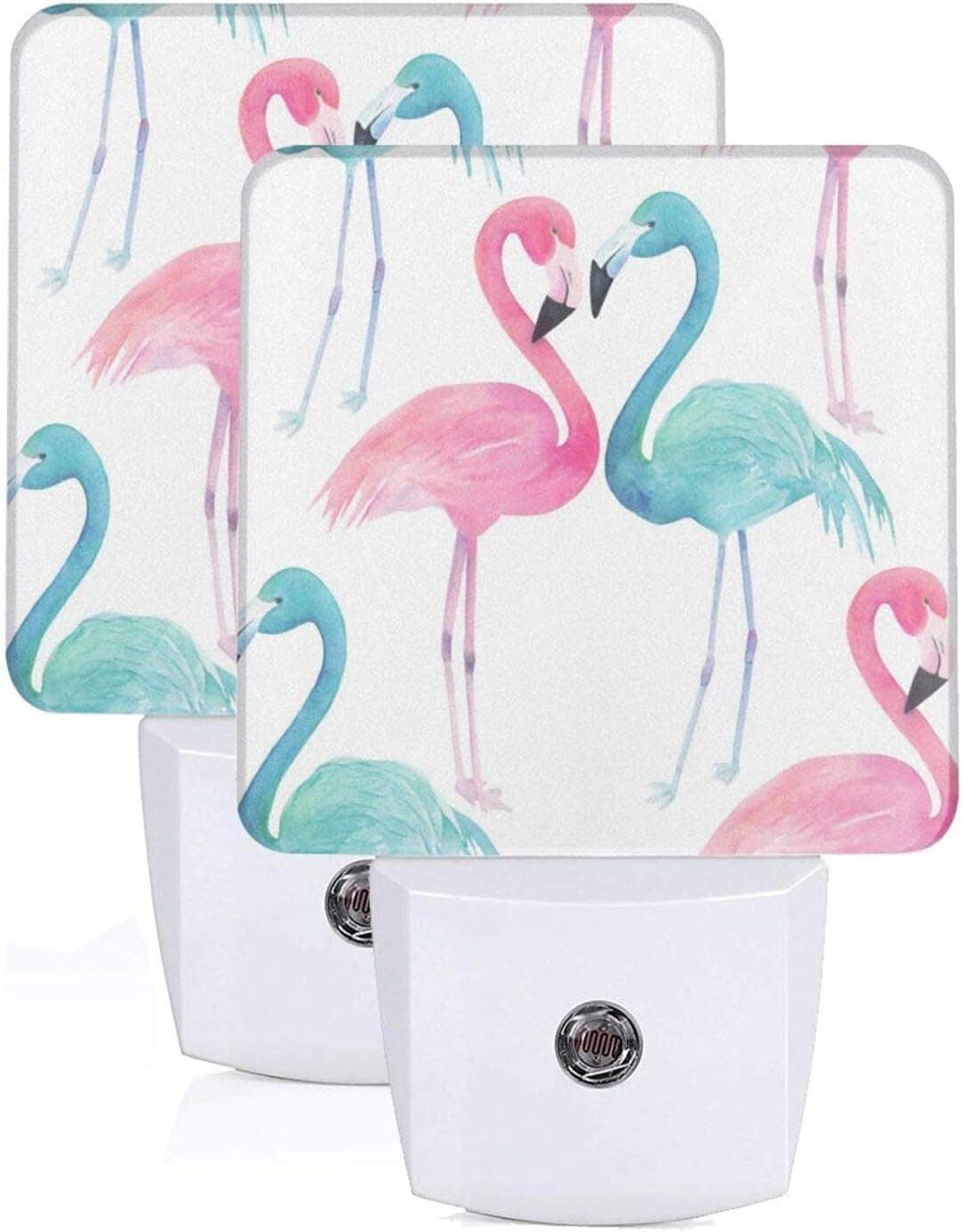 N/W 2 Pack Watercolor Exotic Flamingo Pink Blue Plug in Night Light Summer Tropical Animal Auto Senor Night Lights Led Dusk to Dawn