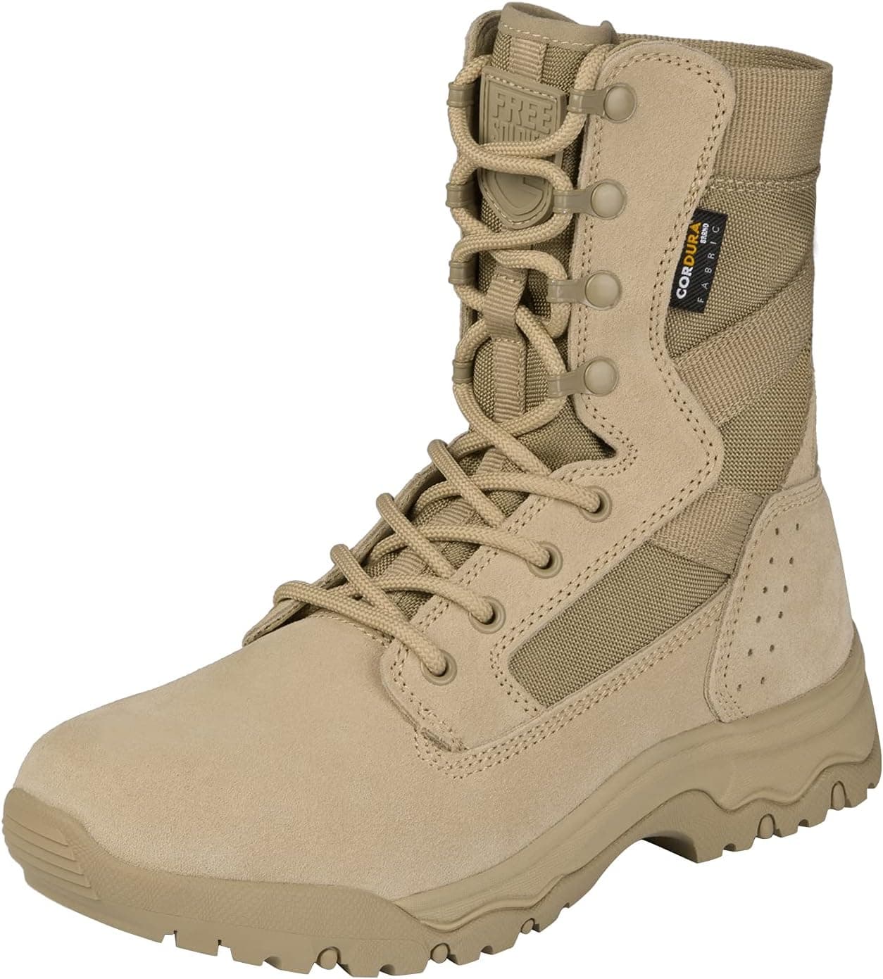 FREE SOLDIER Men's Tactical Boots 8 Inches Lightweight Combat Boots Durable Suede Leather Military Work Boots Desert Boots(Tan,10US)