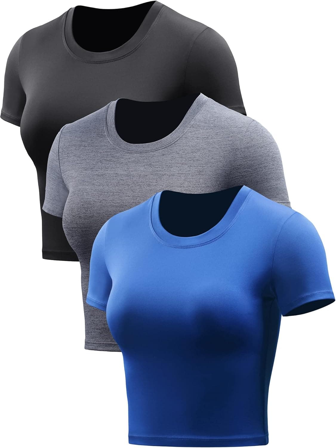 CADMUS Workout Crop Tops Women Racerback Dry Fit Athletic Shirts Short Sleeve 3 Piecese