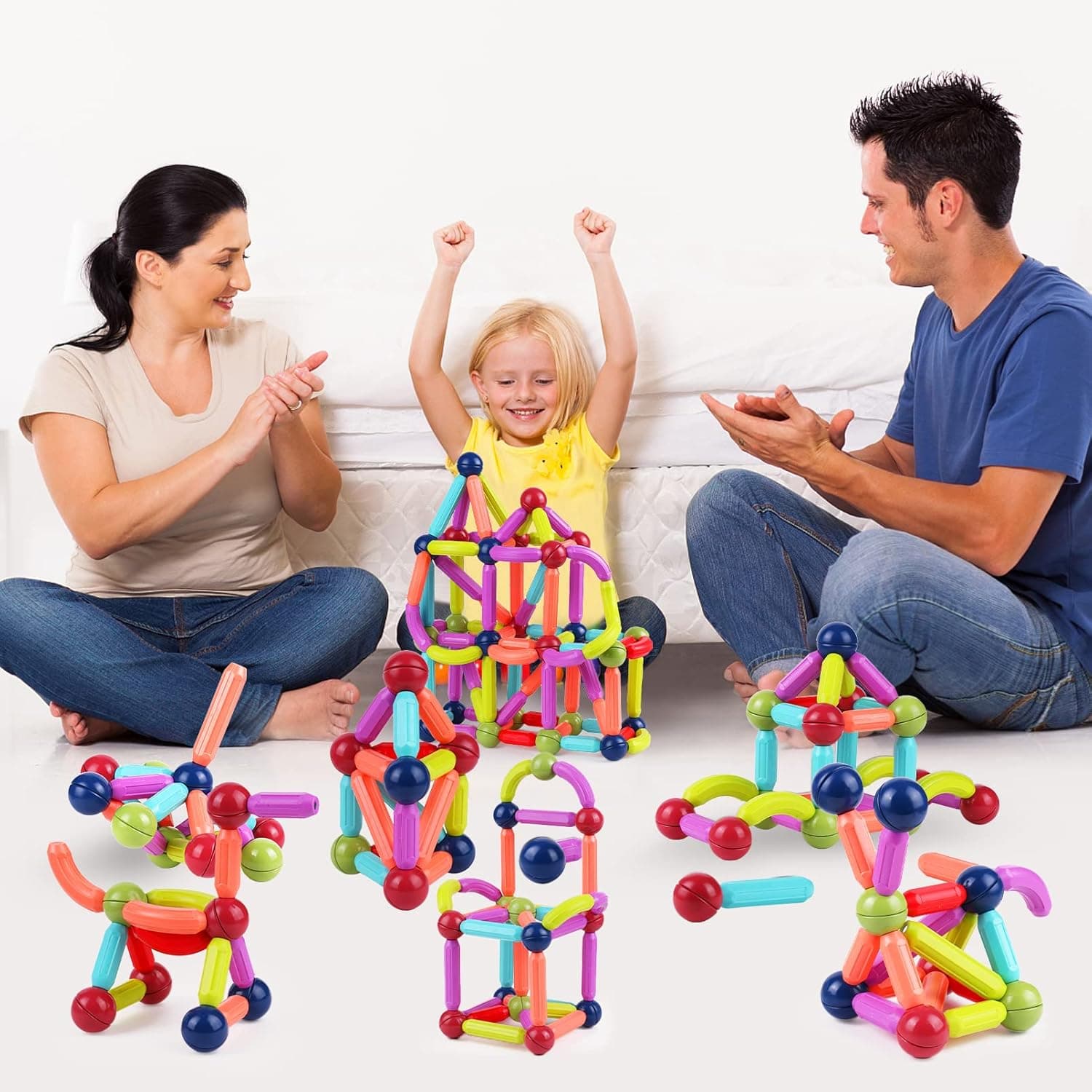 Dollcora 100pcs Magnetic Balls and Rods Set Magnetic Building Blocks Sticks Children Educational Stacking Magnet DIY Toys for Boys Girls Age 3+
