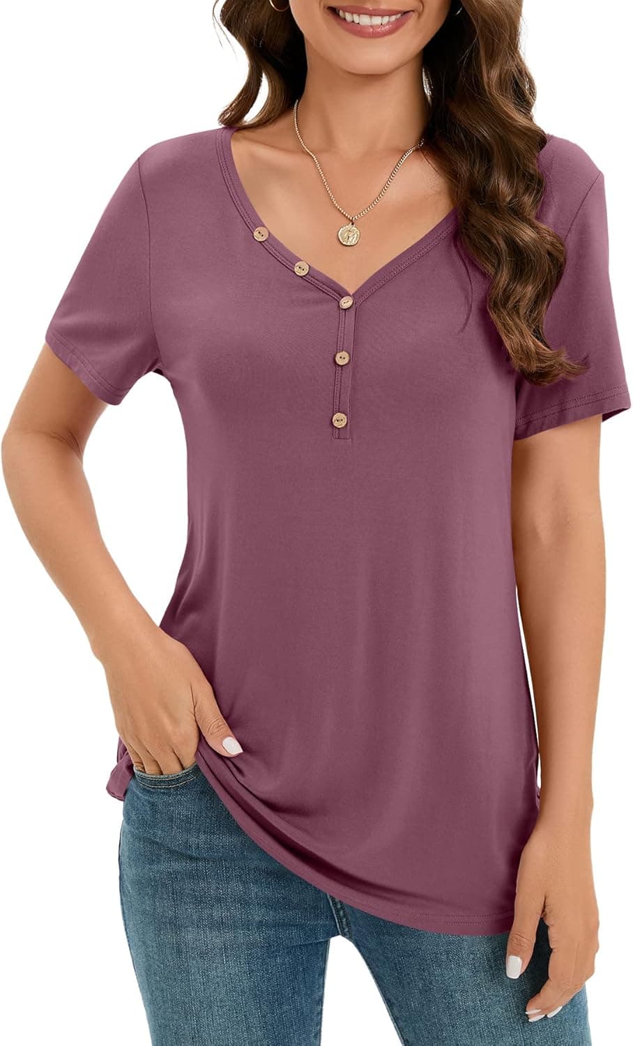 NILOUFO Womens Casual Shirts Summer Tops Short Sleeve V Neck Tunics Cute Blouses