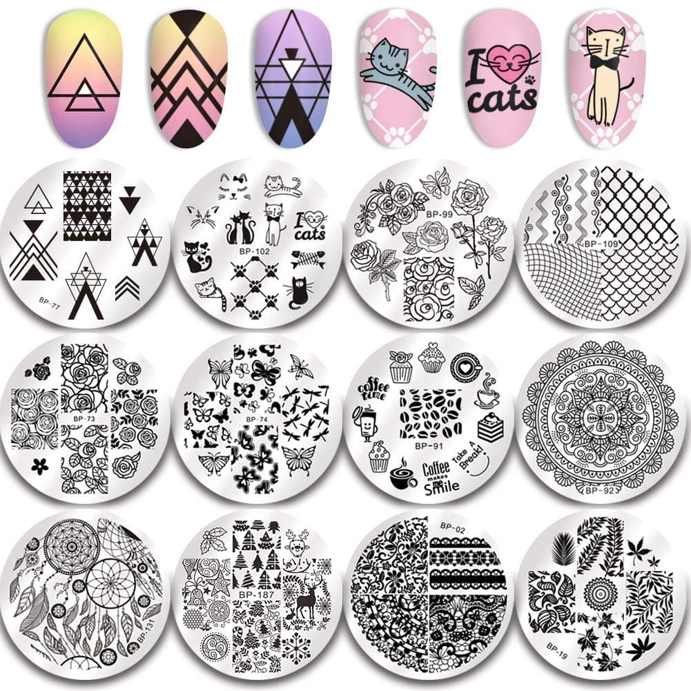BORN PRETTY 12Pcs Nail Art Stamping Template Flower Manicuring Print DIY Image Plate