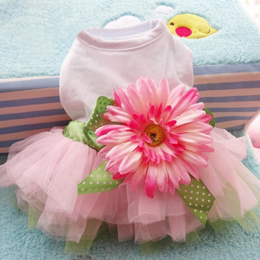 Wakeu Dog Girl Dress Clothes for Small Dog Clothing for Chihuahua Yorkie Puppy Costume (S, Pink)