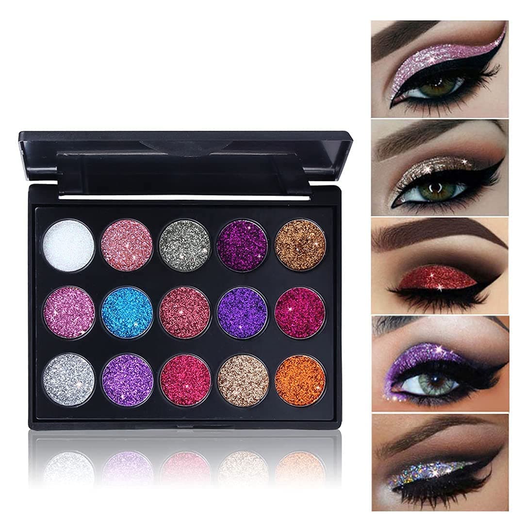 Glitter Eyeshadow Makeup Palette -Small Sequins Shimmer Matte Eyeshadow Professional Makeup Natural Long Lasting Waterproof Eye Shadow 15 Colors (Styles #1)