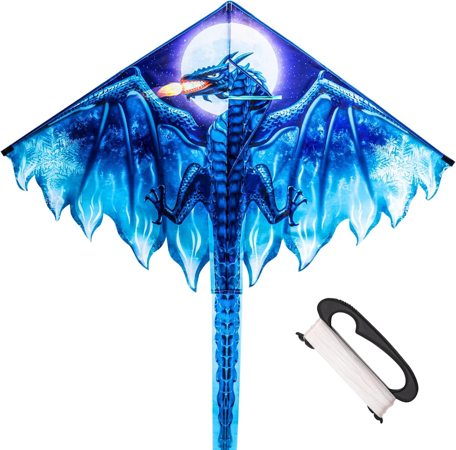Dragon Delta Kites for Kids and Adults, Easy to Fly, 55 Inch Ribbons 300ft Kite String on Handle, Beach Kite for Professional or Beginners, 51X31Inch