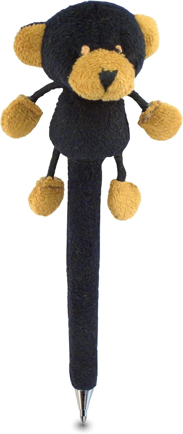 DolliBu Black Bear Plush Pen - Cute & Soft Wild Life Stuffed Animal Ballpoint Novelty Pen Toy, Writing Pen Instrument For School & Office Desk Decor for Kids & Adults