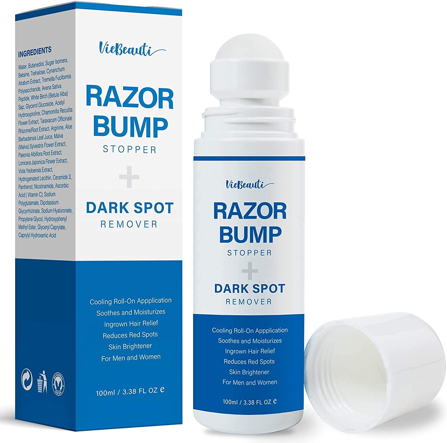 VieBeauti Razor Bump Stopper Skin Care Solution for Men and Women with Dark Spot Remover, Roll on Ingrown Hair and Razor Burns