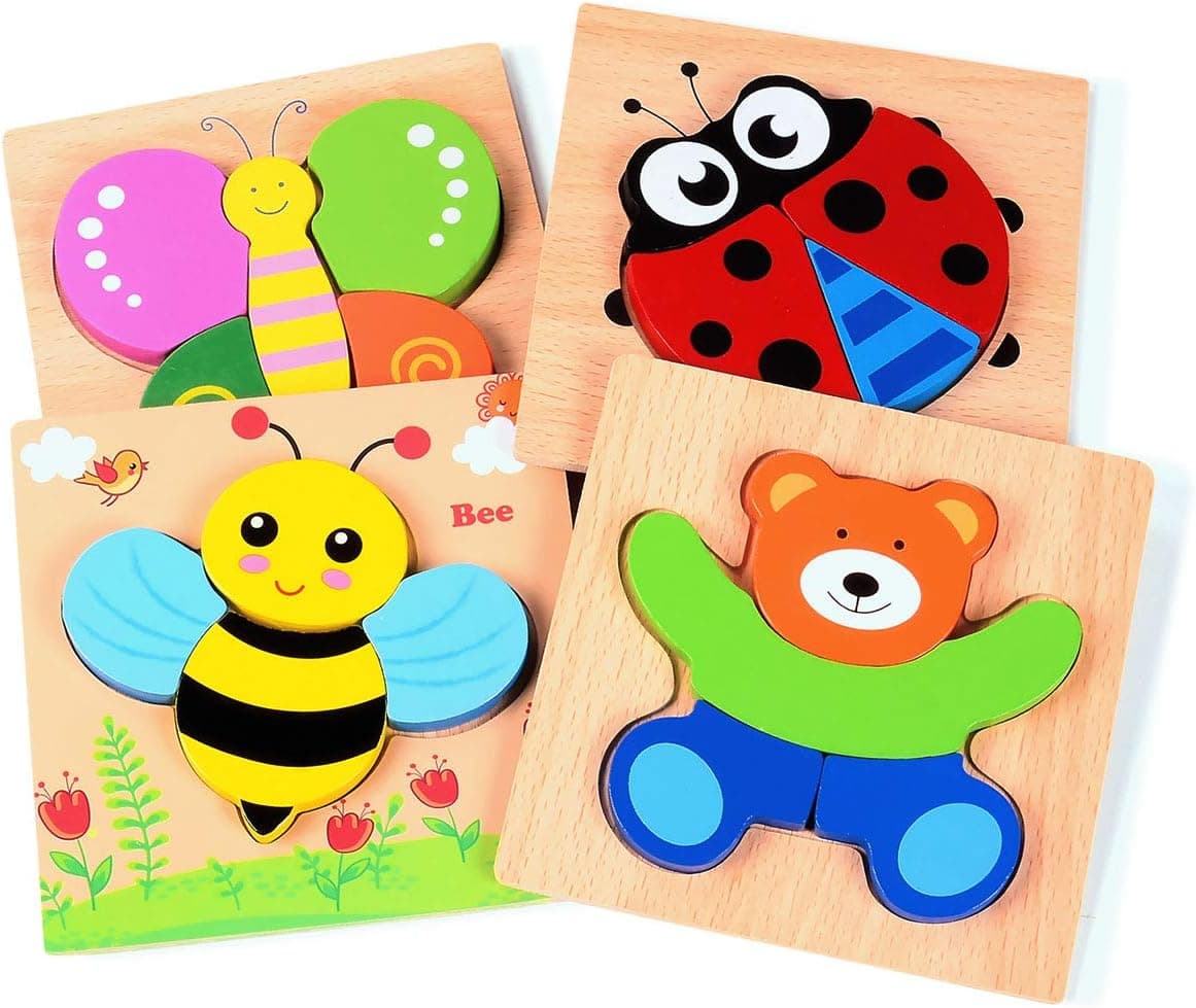 Hitop Wooden Puzzles for Girls Boys Kids Toddlers DIY (4 Pack)