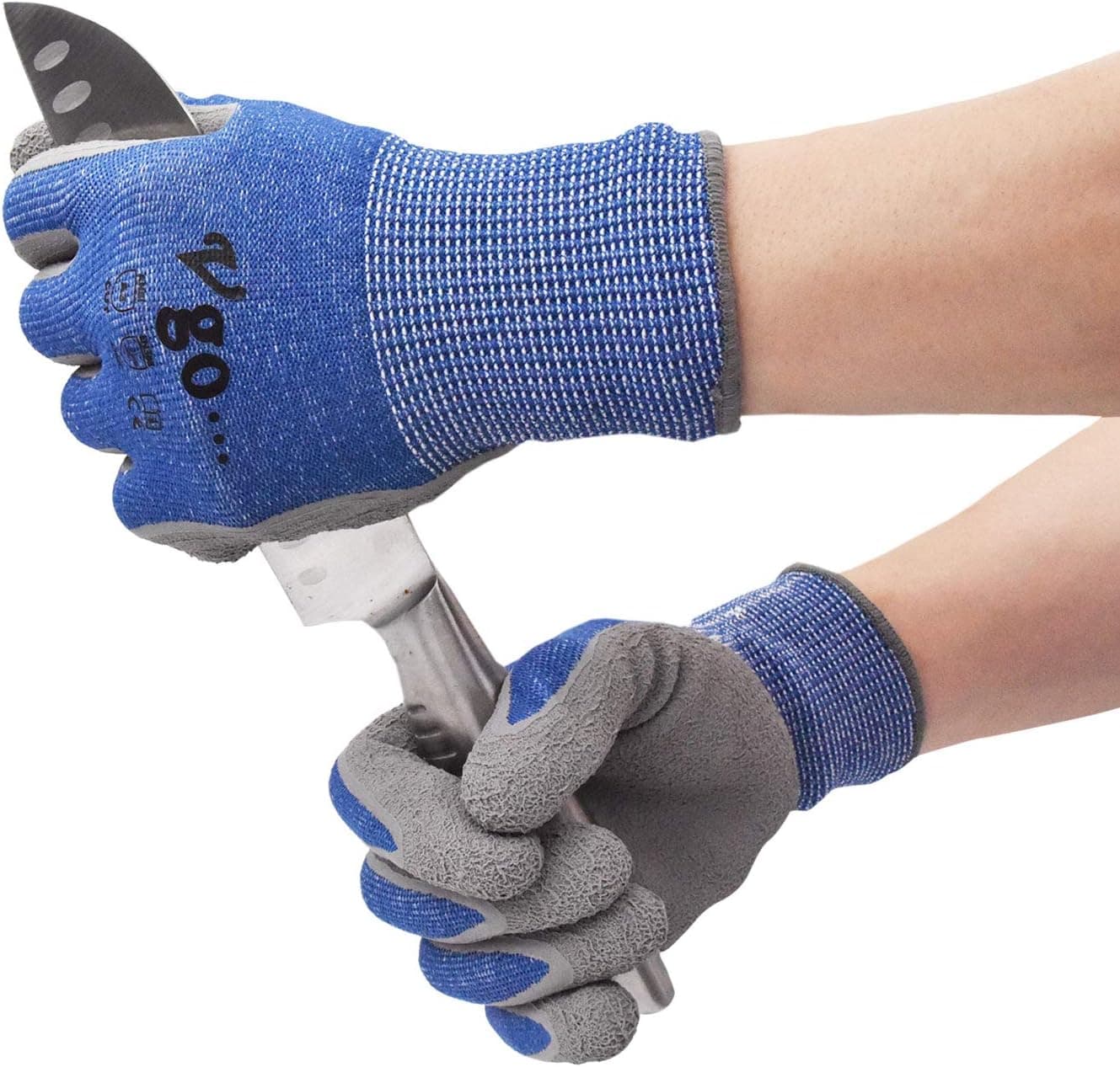 Vgo... 10-Pairs ANSI A3 Cut Resistant Gloves Hand Protection, Latex Rubber Coated Gardening and Work Gloves(Size XL,Blue,RB2148HY)