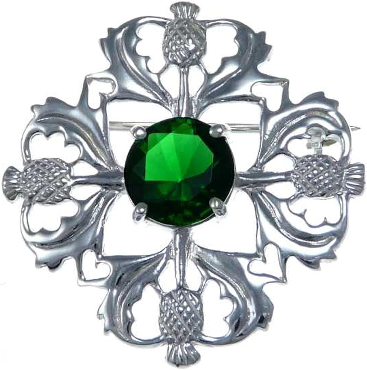 Sterling Silver Green CZ Thistle Pin Brooch and Jewelry Gift Box