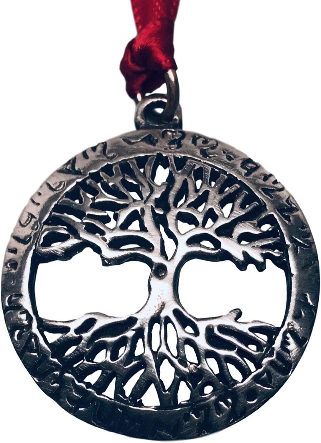 Pewter Tree of Life Circle with Runes Christmas Ornament