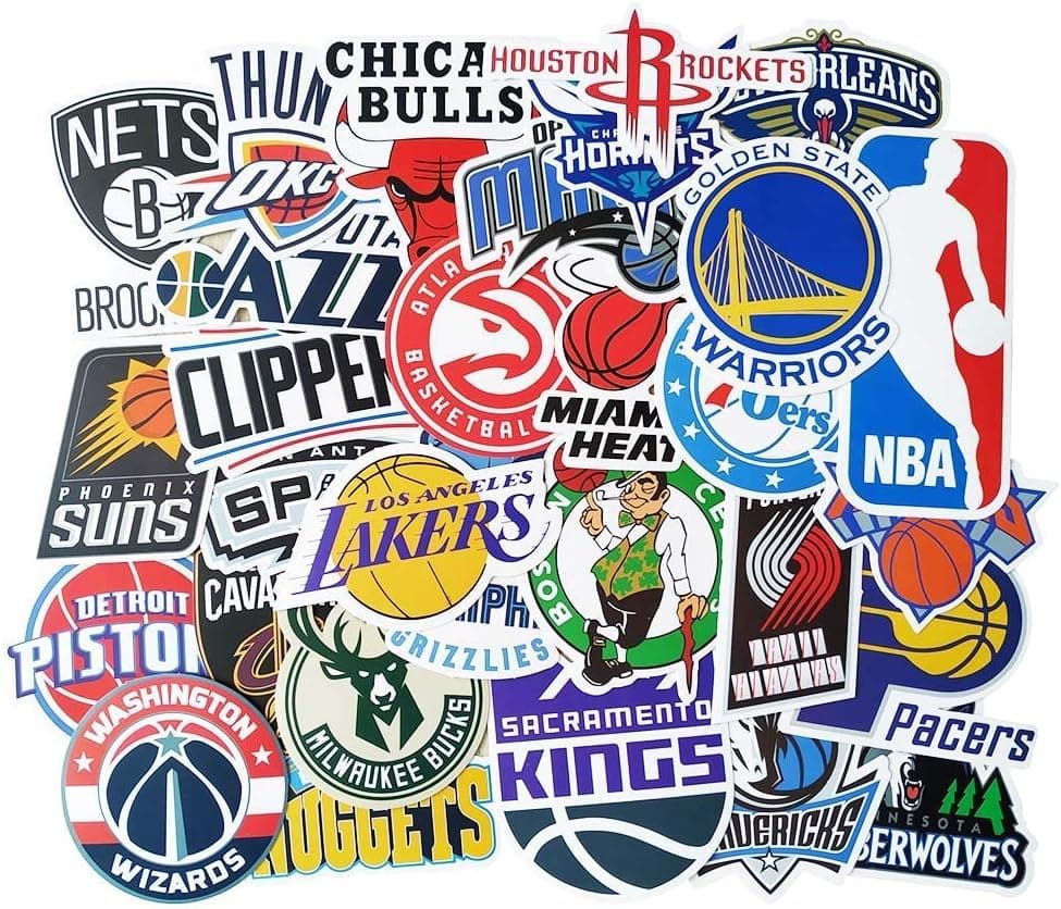 Ratgoo Stickers of Basketball 31-Pack, Vinyl Waterproof Sport Fan Decals of National Basketball Association All Teem Logo for Water Bottle Hydroflasks Guitar Motorcycle Car Bumper Room Wall Decoration