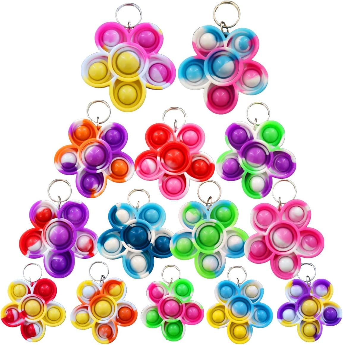 30 Packs Bulk Flower Backpack Keychain Mini pop Fidget for boy and Little Girl,Kids,Students Gift and Birthday Party Favors,Students Bubble Prize