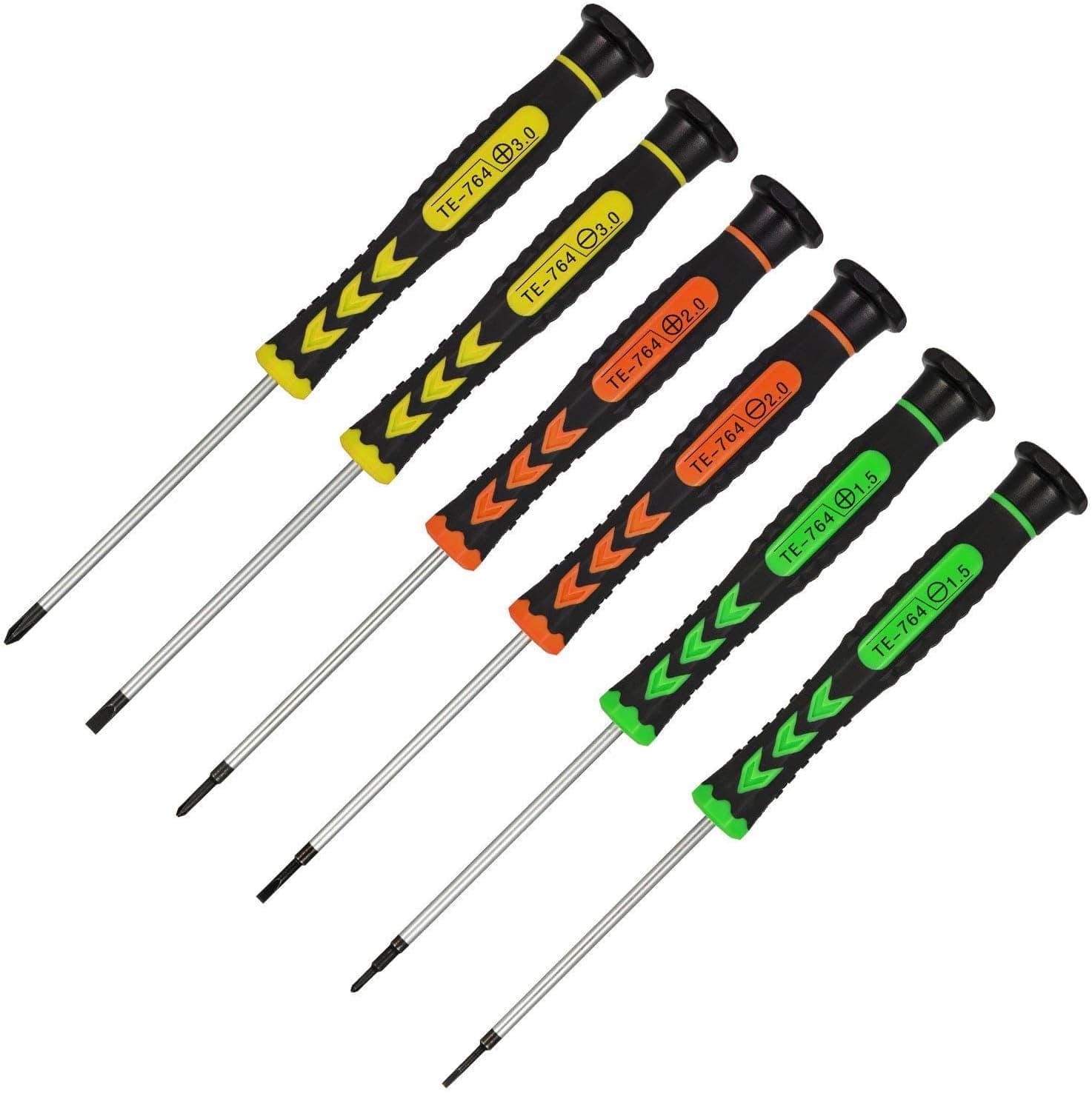 6Pcs Premium Precision Screwdriver Set, Magnetic Flathead and Phillips Screwdrivers with Non-slip Handle and Rotatable End Cap, Professional Repair Tool for Phone, PC, Watch, Jewelry, Electronics