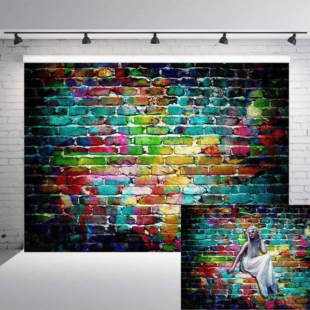 Art Studio 7x5ft Graffiti Photography Backdrops Colorful Brick Wall Photo Background Adults Children Portrait Studio Props Birthday Party Decor Supplies Vinyl
