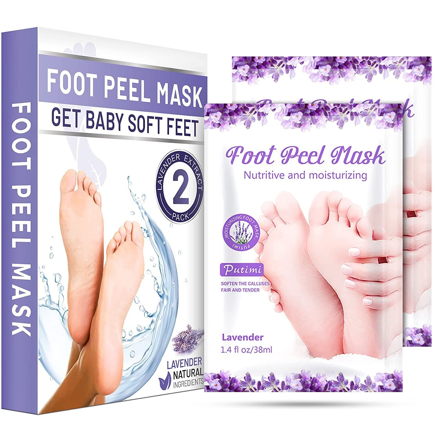 Foot Peel Mask 2 Pack Exfoliating Foot Mask for Callus and Dry Dead Skin Repair Rough Heels Get Baby Soft Smooth Touch Feet for Man Woman ( Lavender )