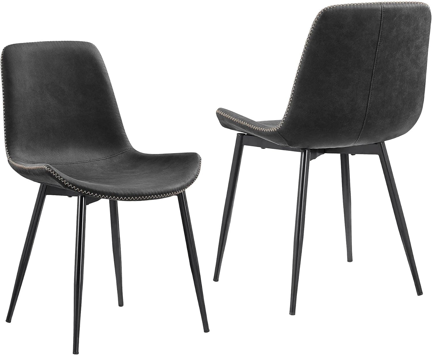 Tribesigns Dining Chairs Set of 2, Kitchen Chairs with Arms, PU Leather Upholstered Back and Metal Legs, Modern Mid Century Side Chair for Kitchen, Living, Dining Room, 31.29" H (Gray)