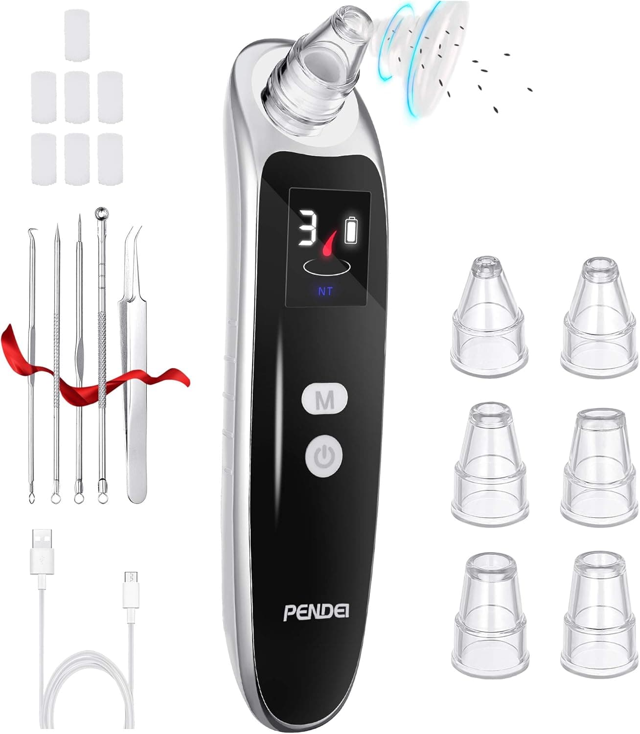 Blackhead Remover Vacuum, PENDEI Pore Vacuum Cleaner Acne Comedone with 3 Suction Power 6 Probes USB Rechargeable LED Display Electric Facial Pore Cleaner with Blackhead Extractor Tool for Women Men
