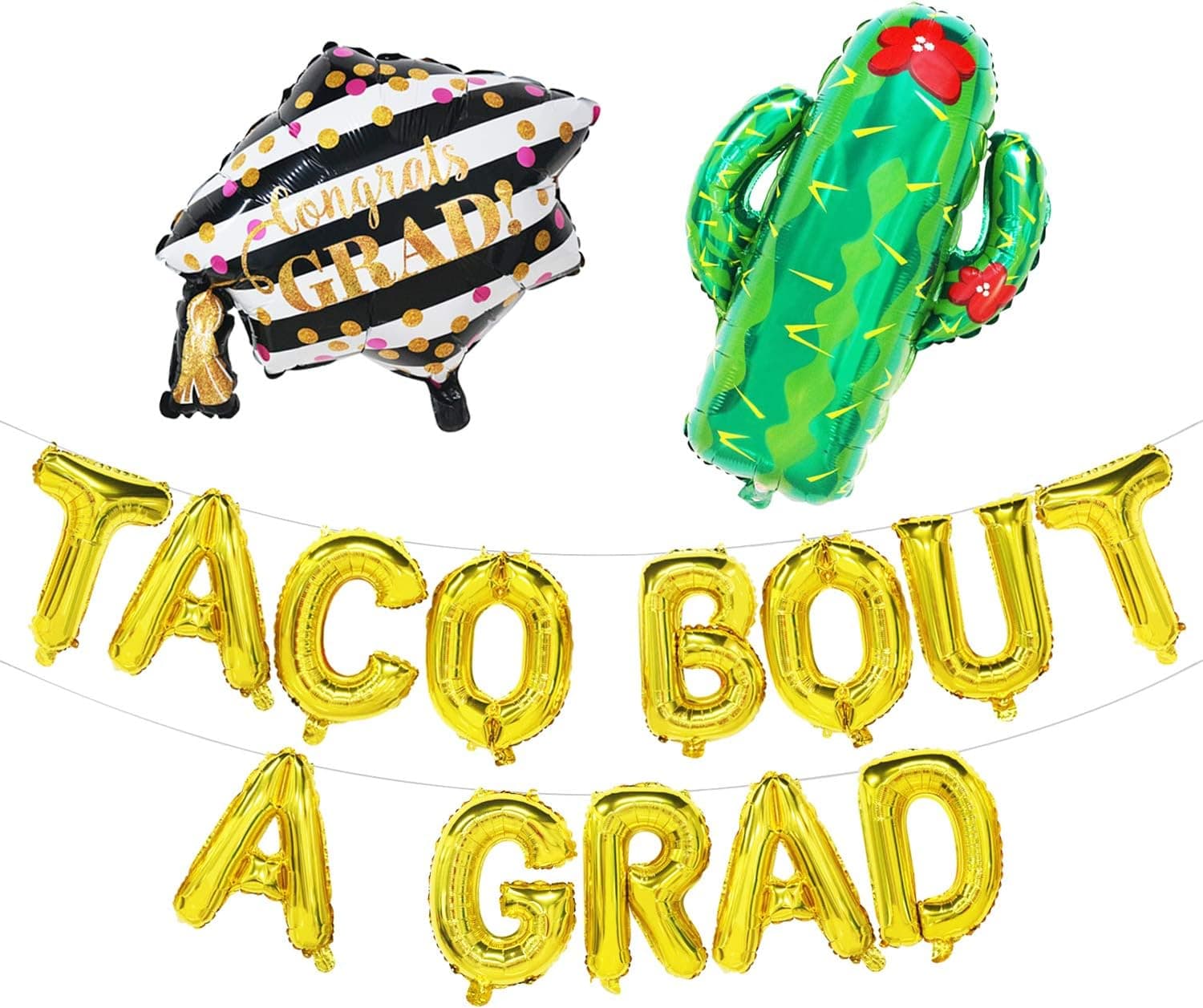 Taco Bout a Grad Balloons - Taco Bout a Grad Banner with Cactus and Graduation Cap Balloon - Taco Graduation Party Decorations