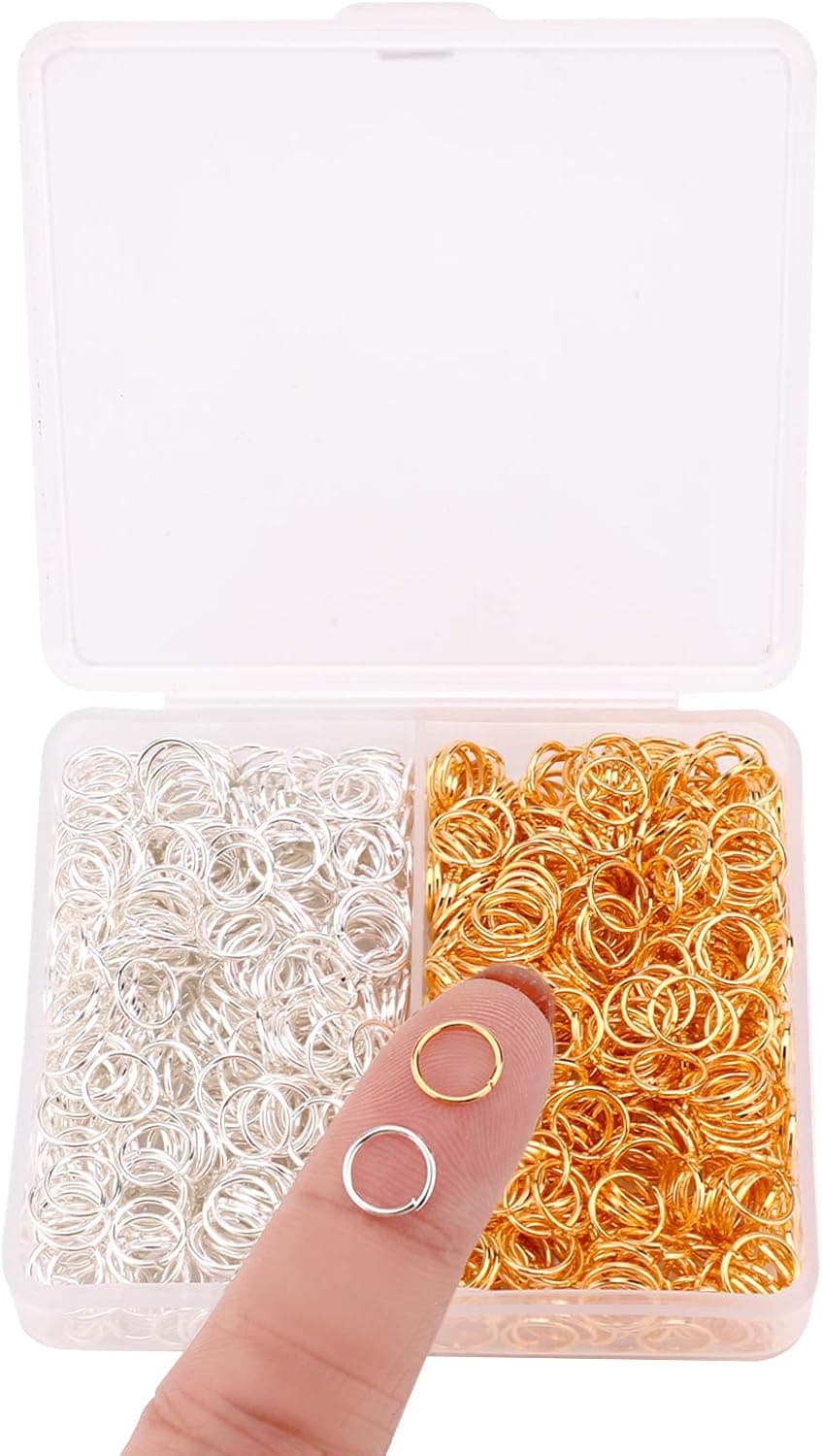 TOYMIS 1000Pcs 7mm Metal Open Jump Rings, Round Ring Connectors for DIY Jewelry Making Repair Bracelet Necklace (Silver, Gold)
