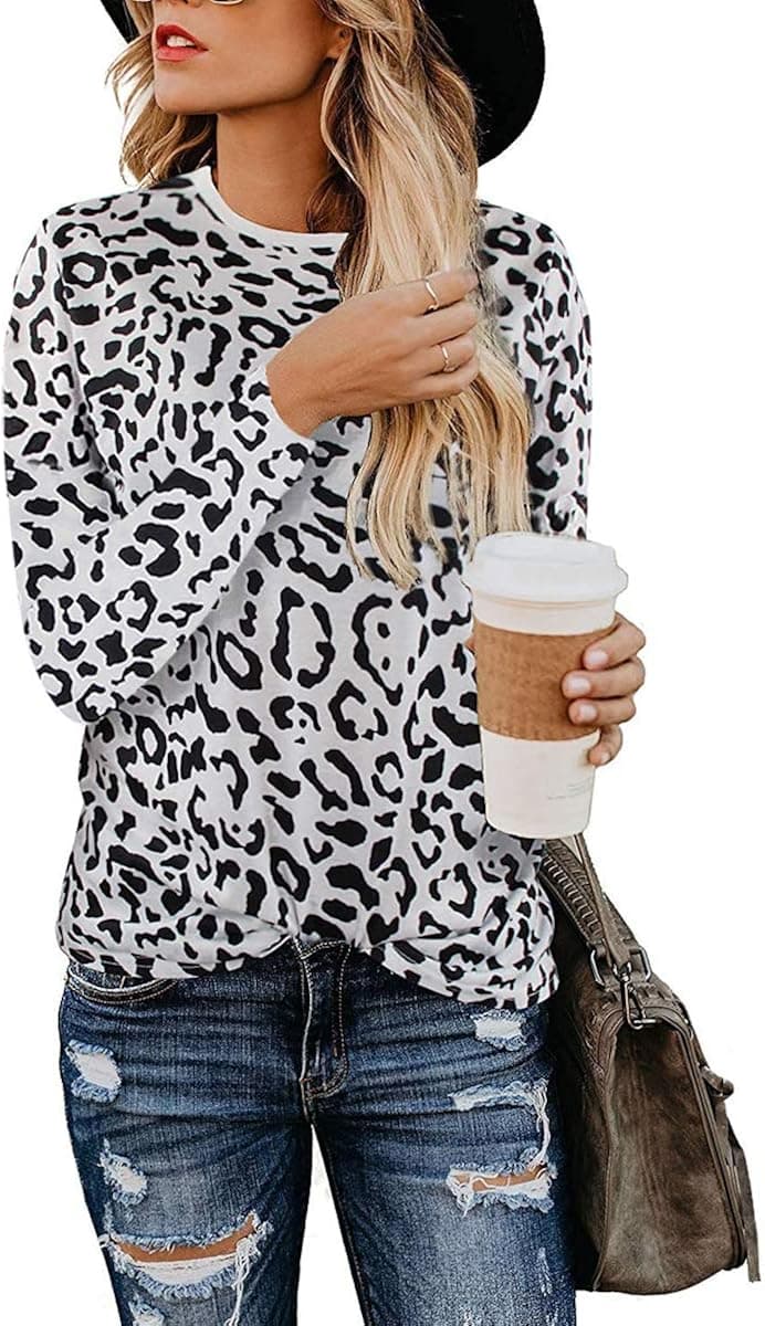 Barlver Women's Leopard Print Tops Casual Long Sleeve T Shirt Camouflage Pullover Tunics Tops