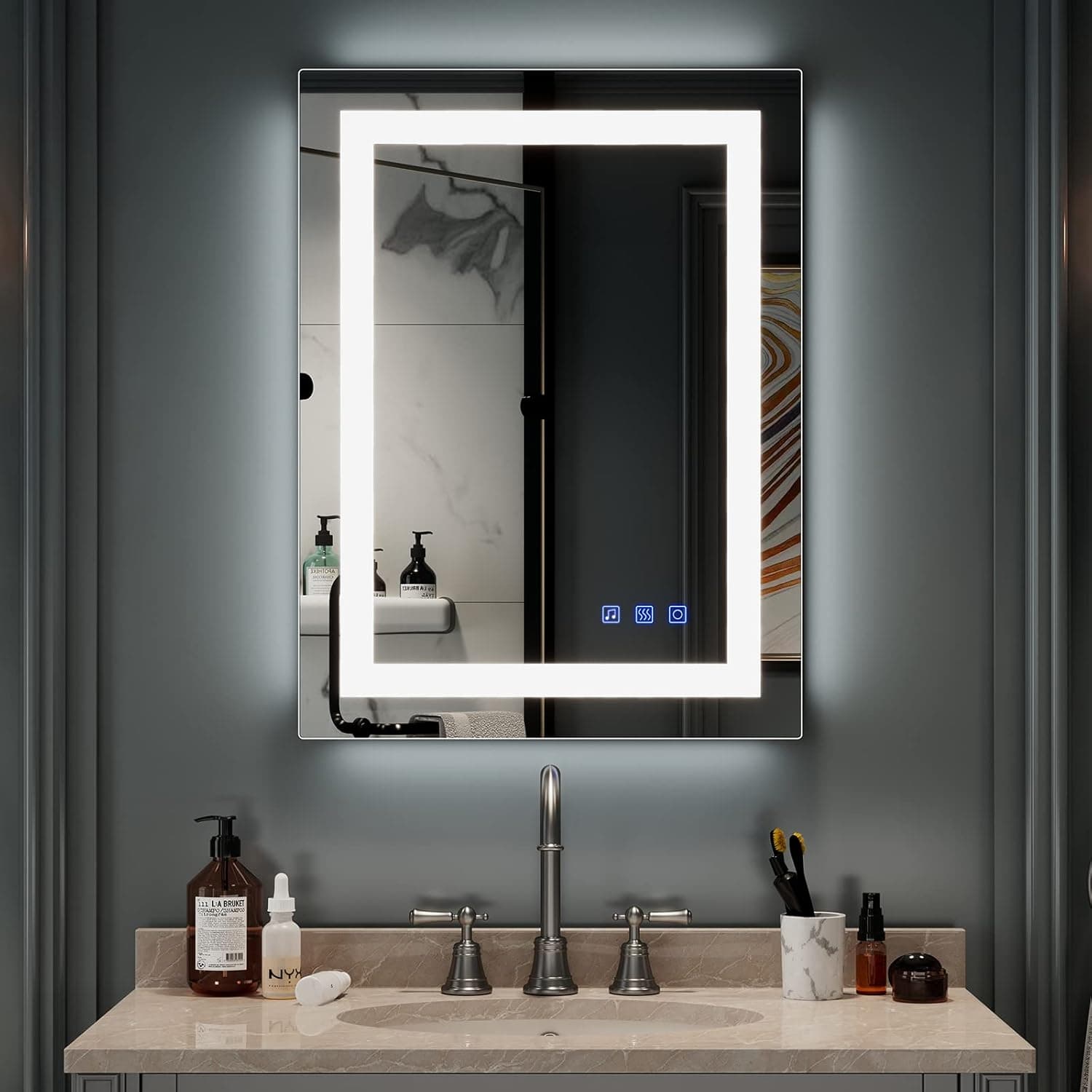 Bonnlo 32"×24" (800×600mm)Bluetooth Mirror,Led Bathroom Mirror Smart Mirror with Bluetooth Speaker, Anti-Fog Bathroom Led Mirror with Memory Touch, Dimmable Espejos Para Baños, Vertically/Horizontally