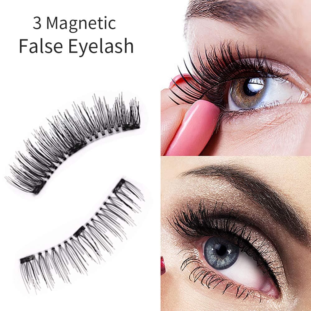 Branpac Magnetic False Eyelashes Three-Magnetic Glue-free Fake Eyelashes Makeup Hand-made Reuseable Thin and Lightweight False Eyelashes Extensions for Women Girls(1Pair/4pcs)
