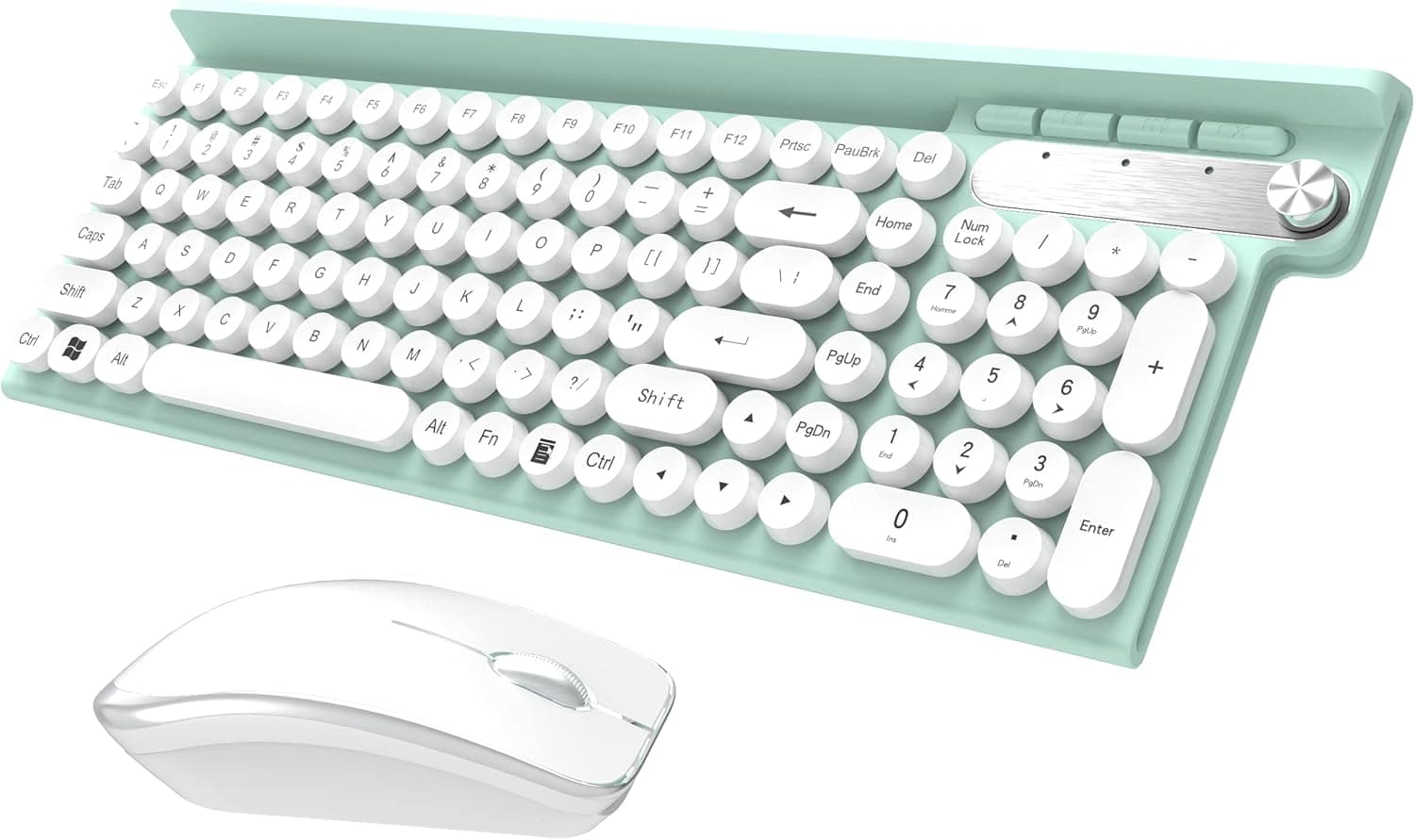 Qudodo Wireless Keyboard and Mouse Combo, 2.4G USB Full Size Wireless Typewriter Keyboard, WaterproofCute Round Retro Aesthetic Keyboard for Computer,PC,Desktops,Laptop, Mac(Blue+Mouse)